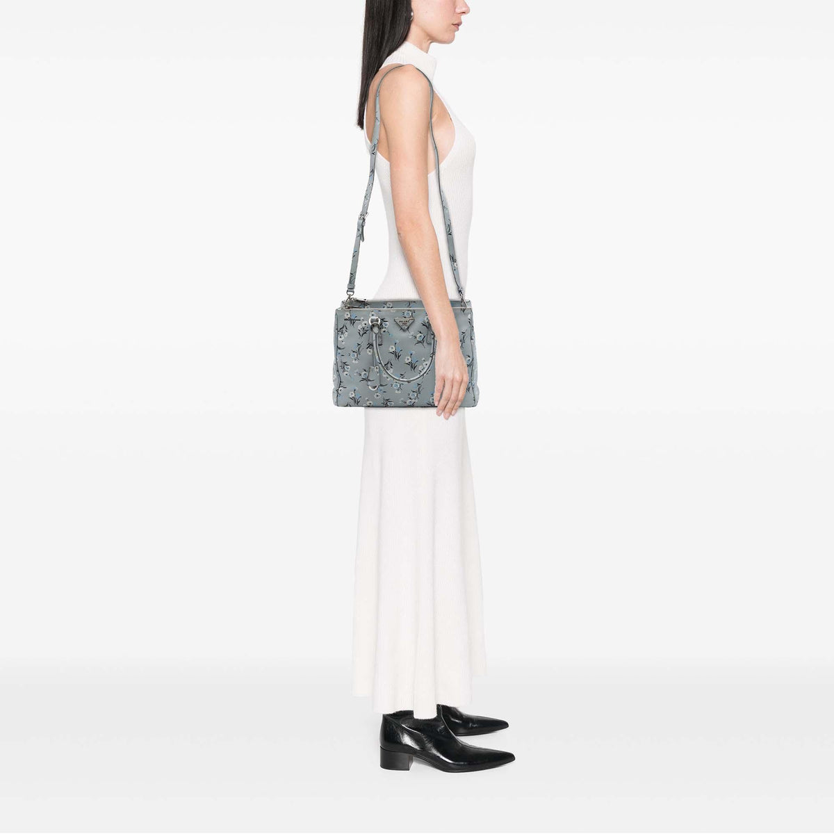 Prada Medium Saffiano Lux Galleria Floral Print Double Zip Satchel