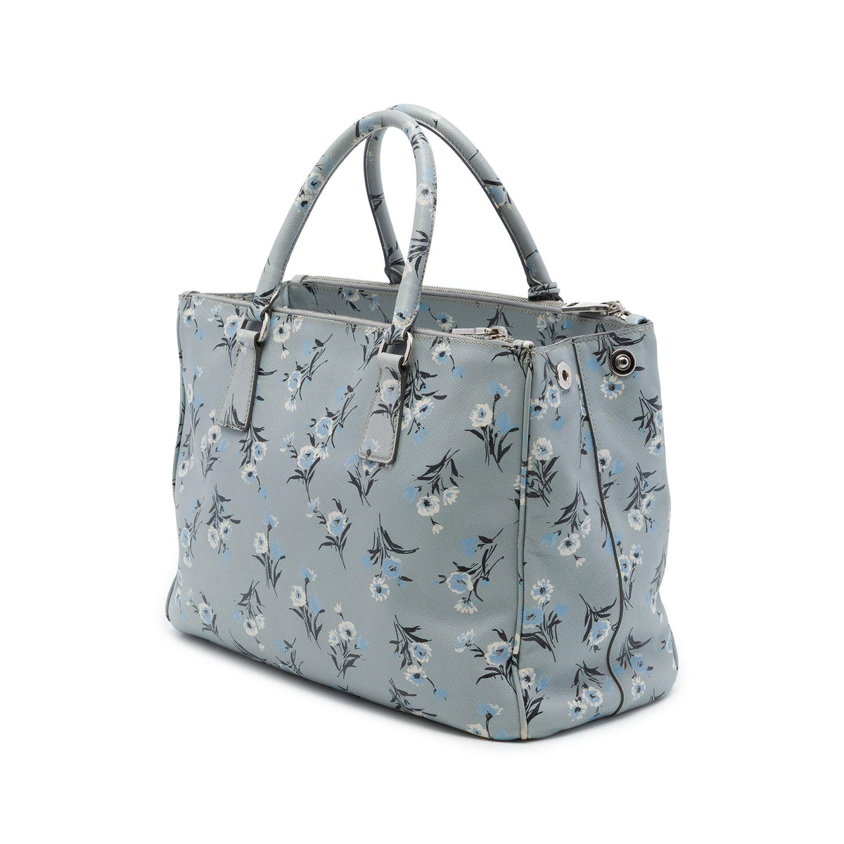 Prada Medium Saffiano Lux Galleria Floral Print Double Zip Satchel