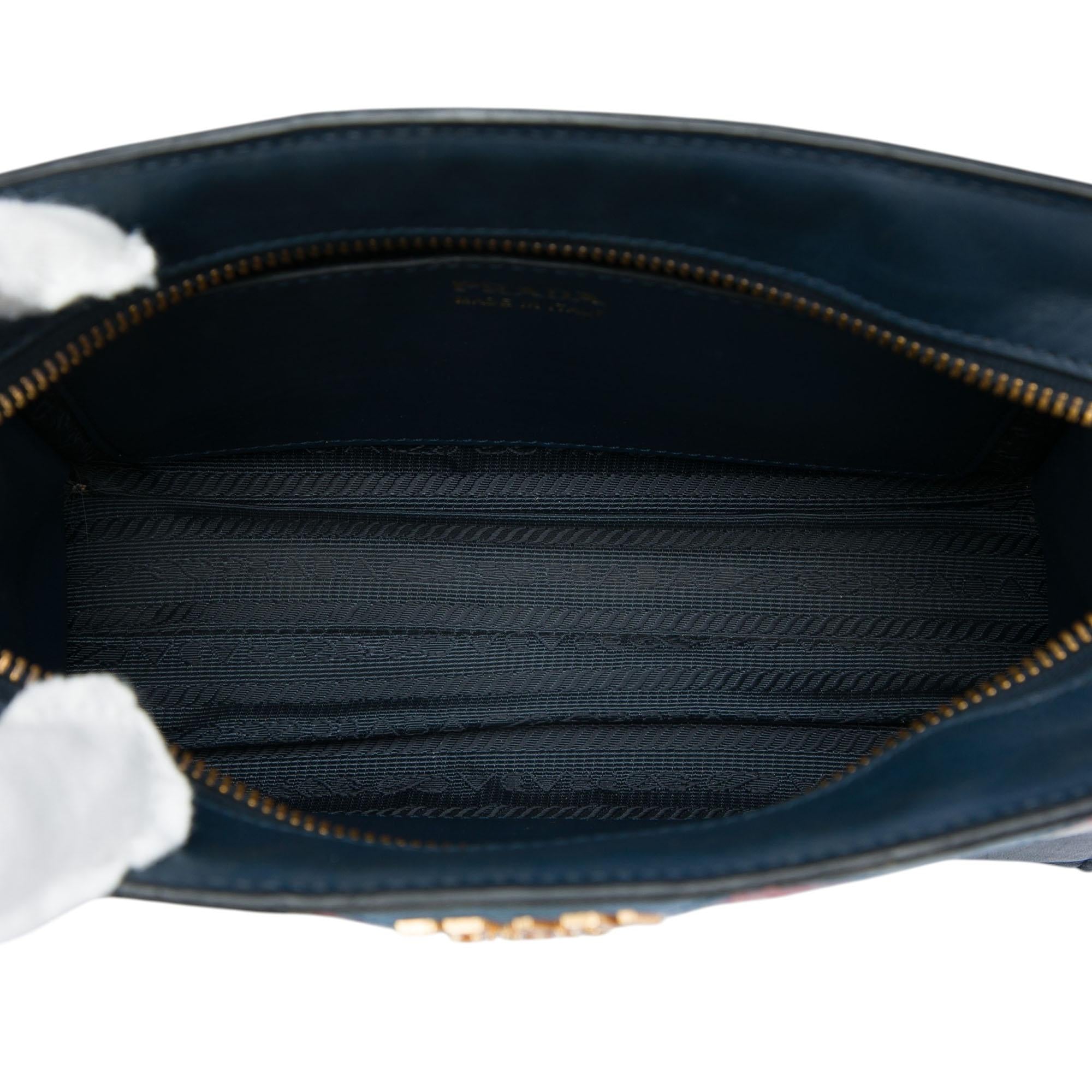 Prada Medium Saffiano Trimmed City Calf Greca Esplanade Crossbody