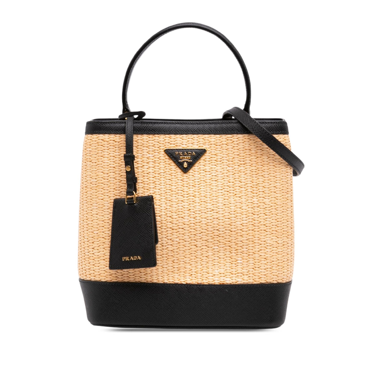 Prada Medium Saffiano Trimmed Paglia Panier Bag