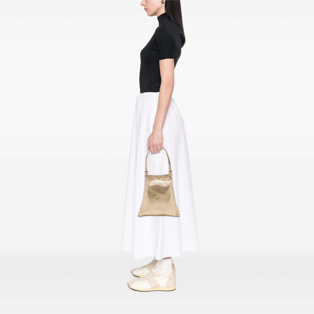 Prada Metallic Calfskin Woven Slit Patterned Handbag