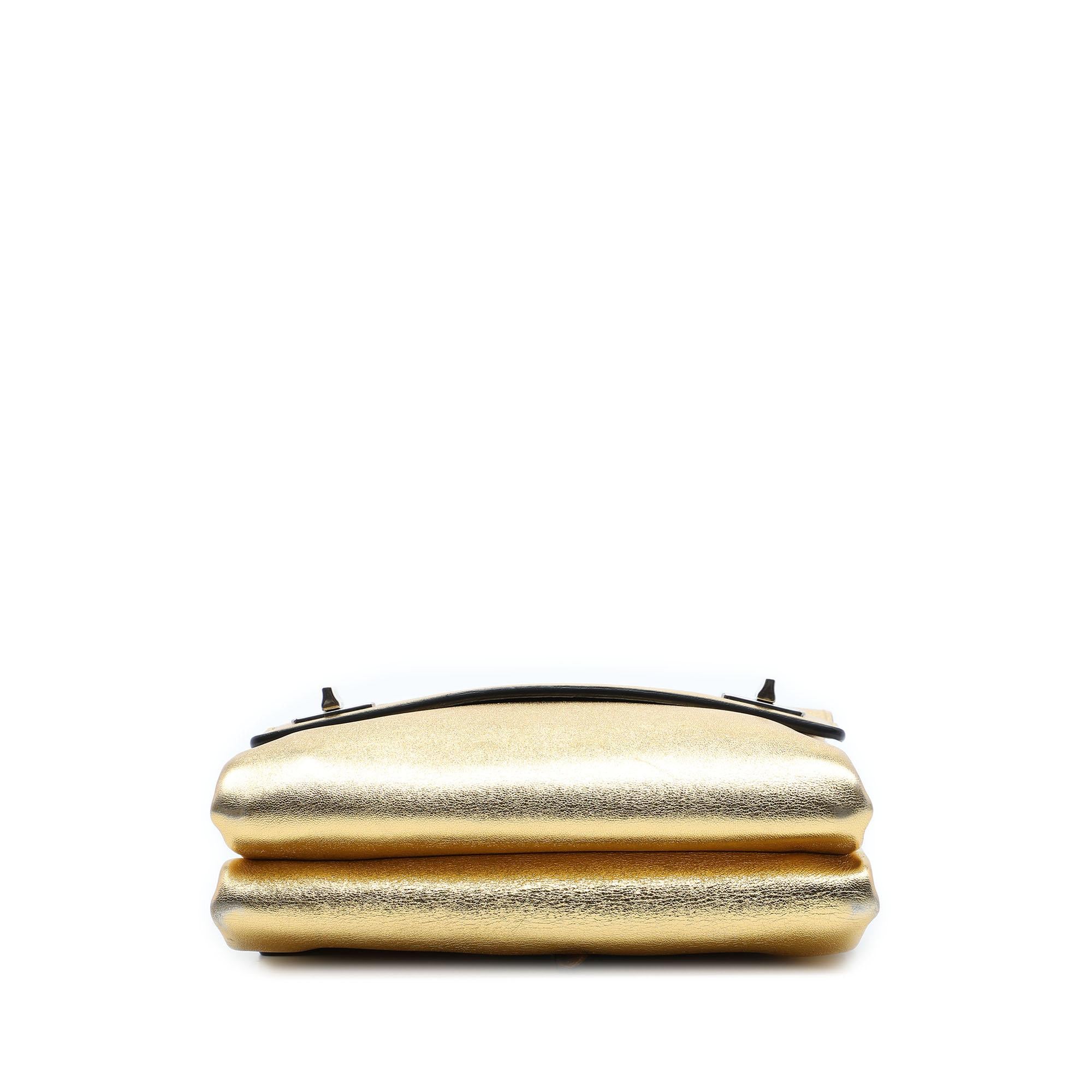 Prada Metallic Leather Double Flap Turn Lock Satchel