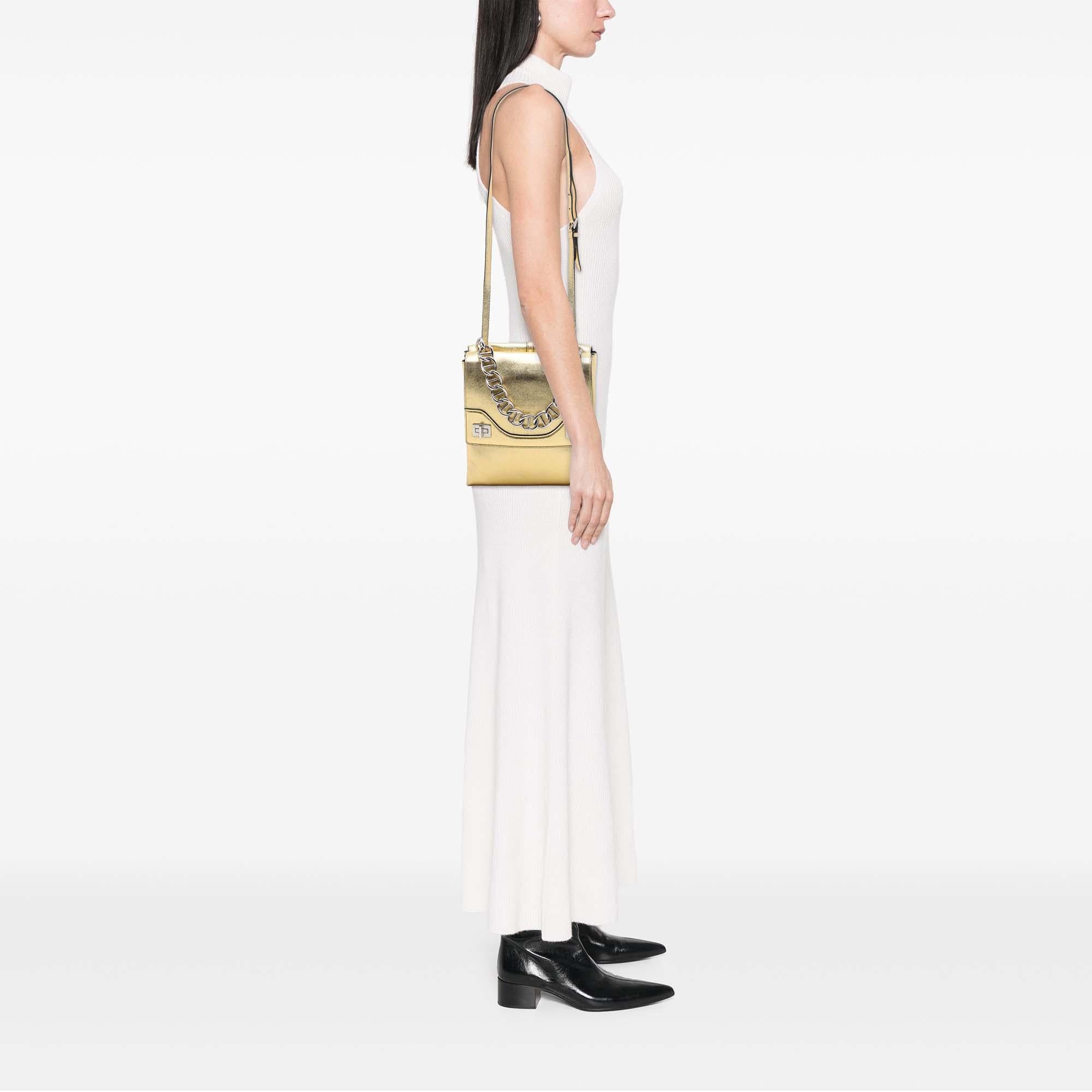 Prada Metallic Leather Double Flap Turn Lock Satchel