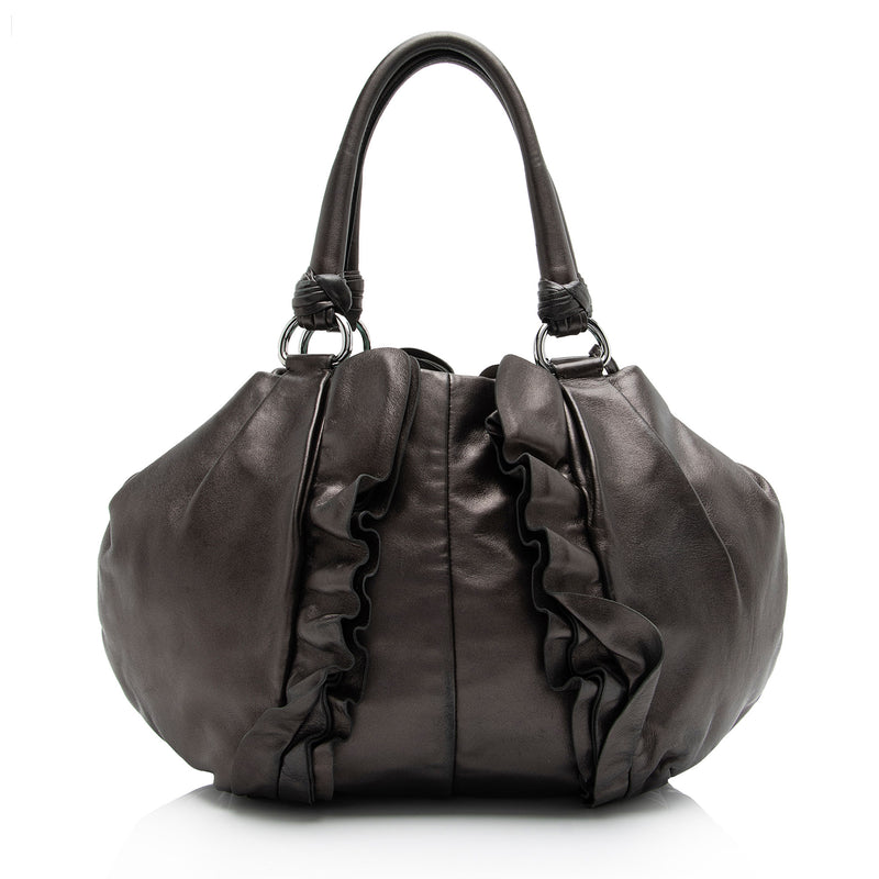 Prada Metallic Nappa Leather Ruffle Shoulder Bag (SHF-Hfs72c)