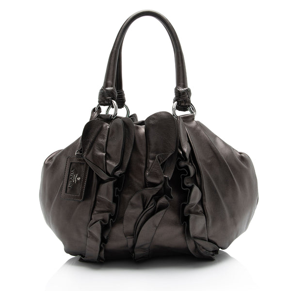 Prada Metallic Nappa Leather Ruffle Shoulder Bag (SHF-Hfs72c)