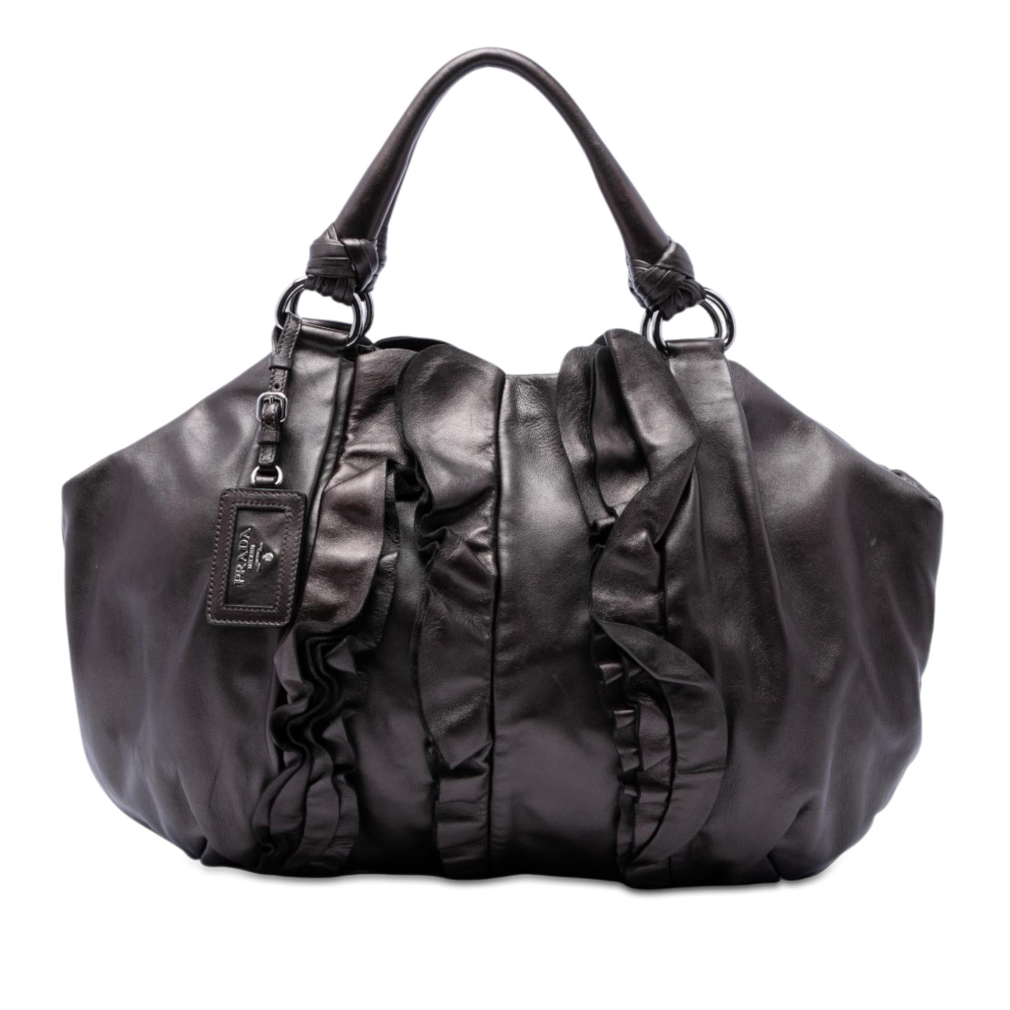 Prada Metallic Nappa Mordore Ruffle Tote