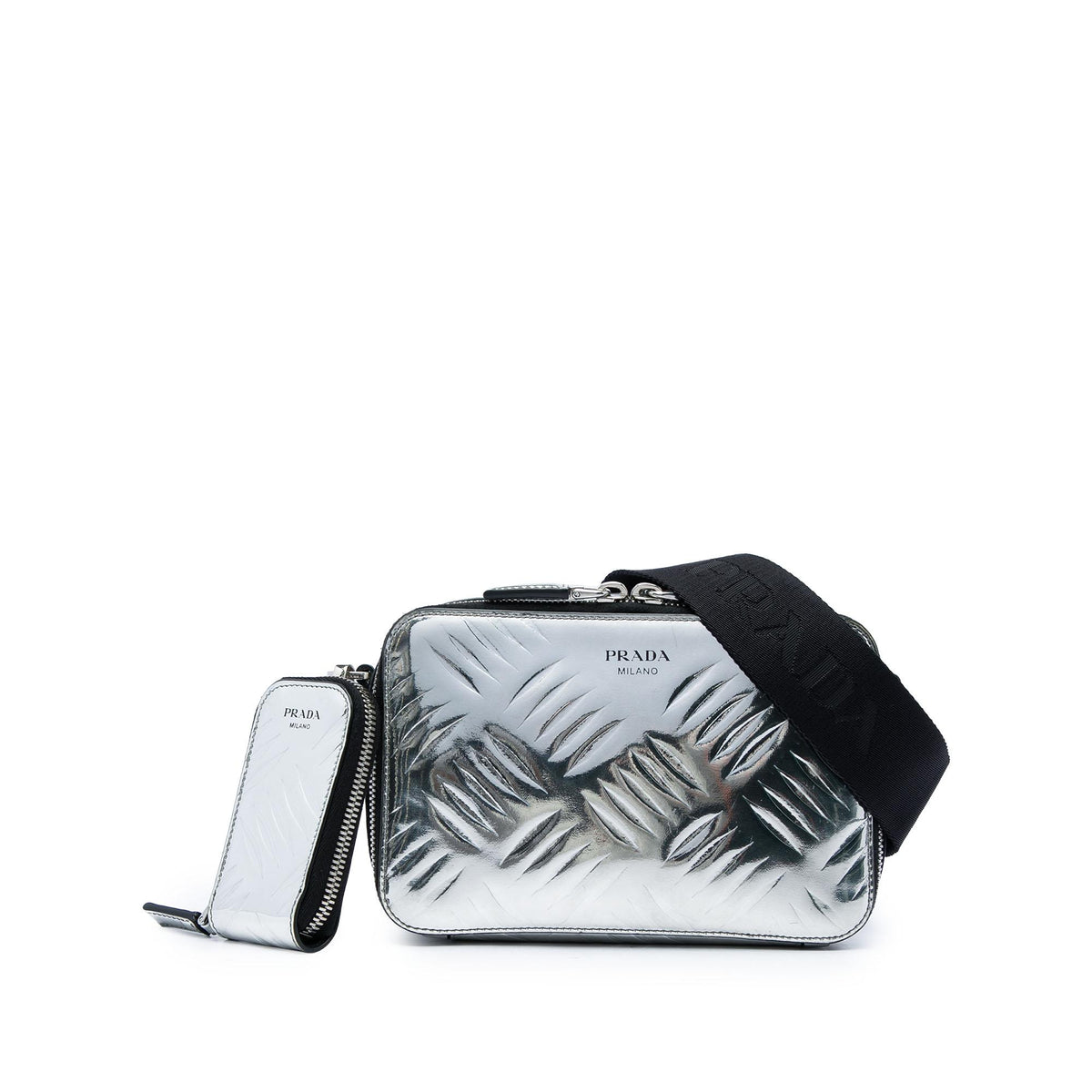 Prada Metallic Spazzolato Embossed Leather Brique Crossbody