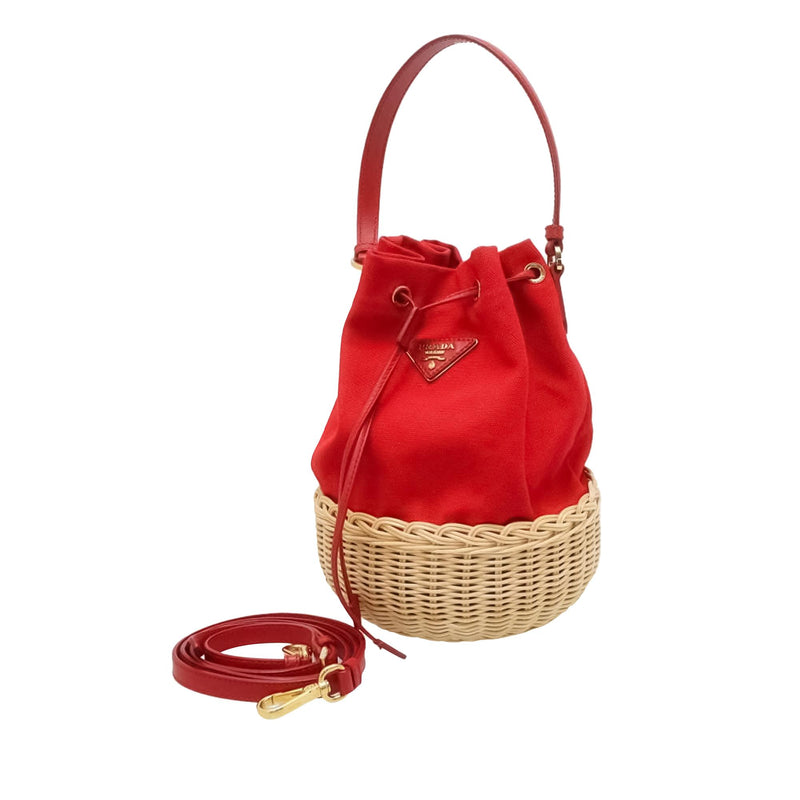 Prada Midollino and Canapa Bucket Bag (SHG-X6KYW2)