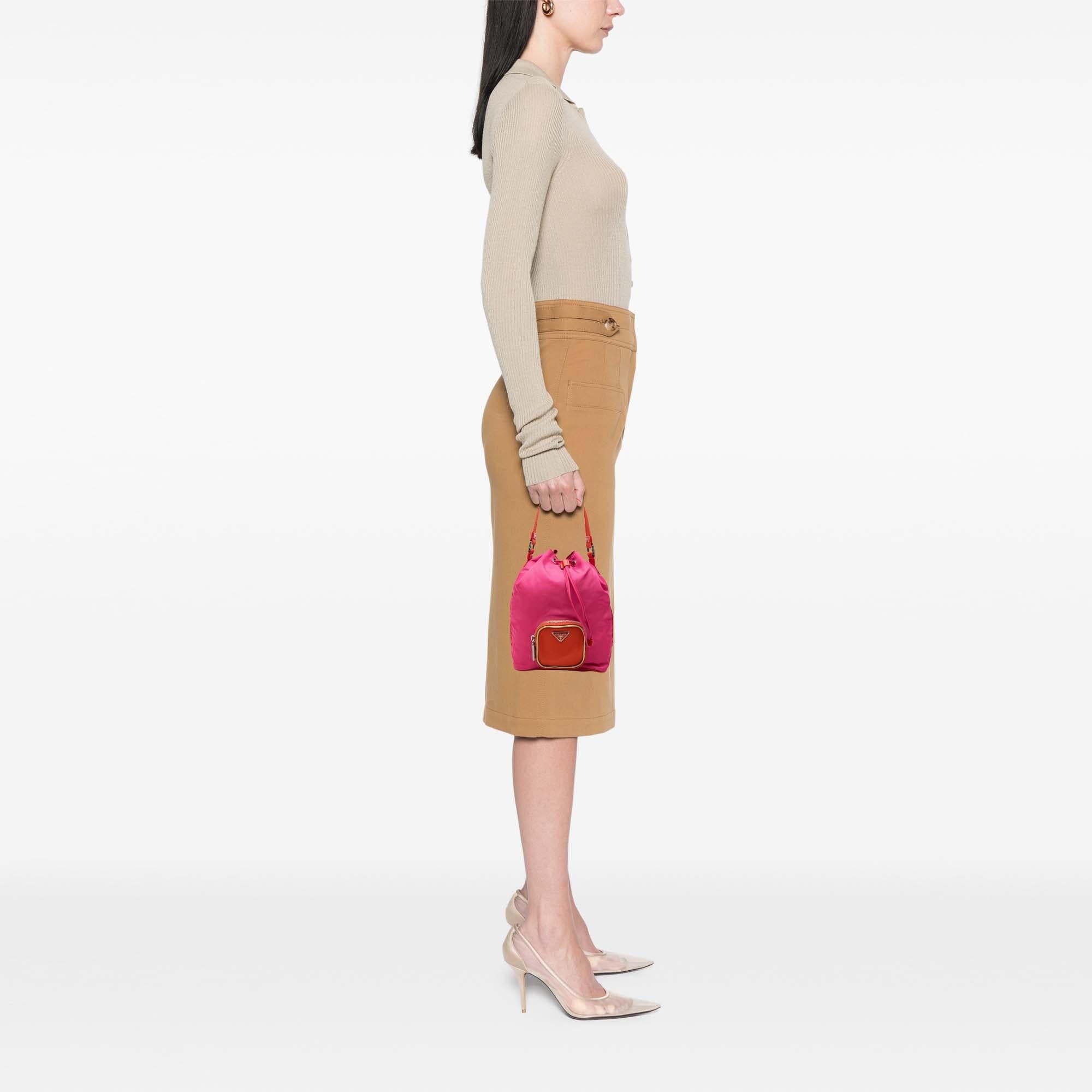 Prada Mini Bicolor Tessuto Drawstring Bucket Bag