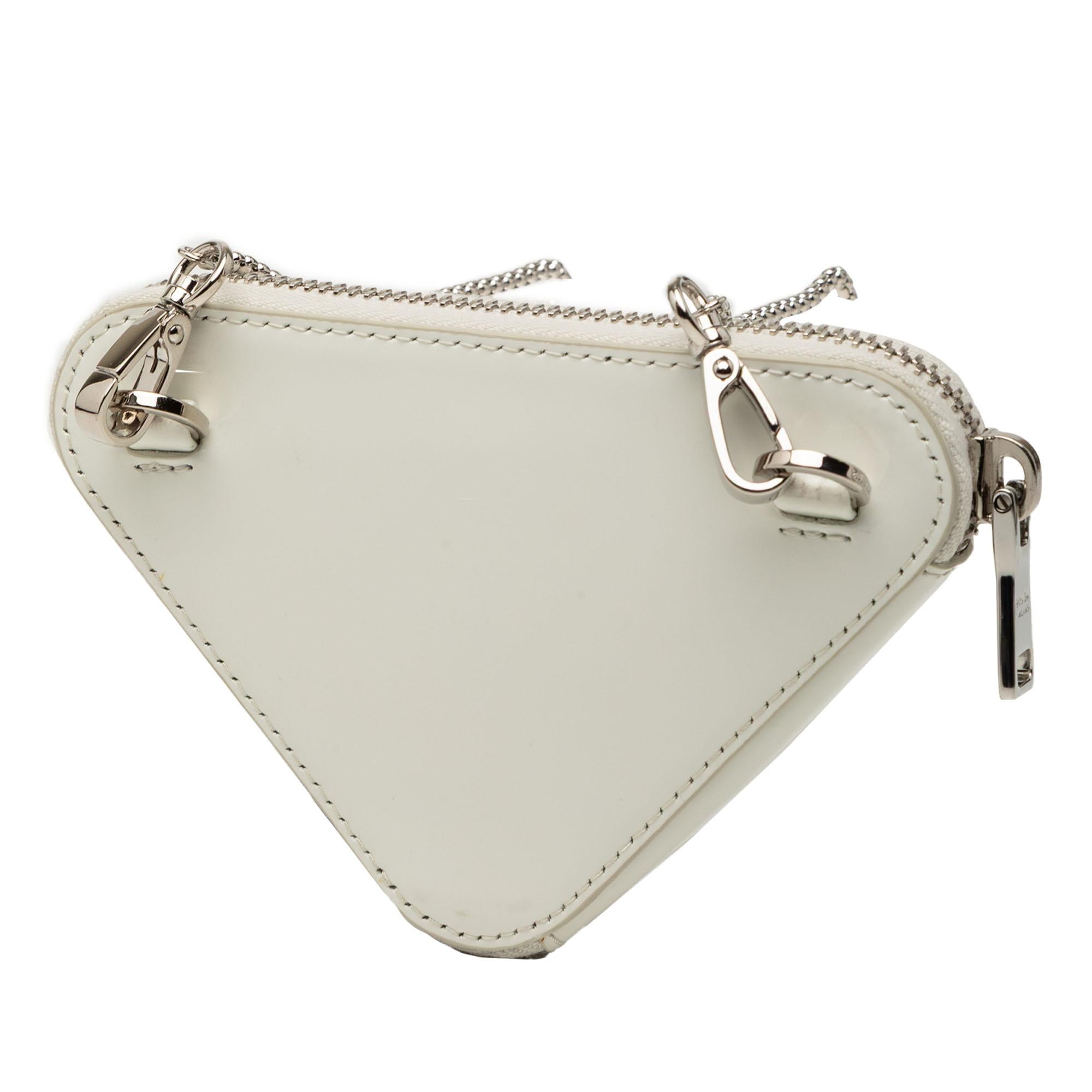 Prada Mini Brushed Leather Triangle Chain Pouch