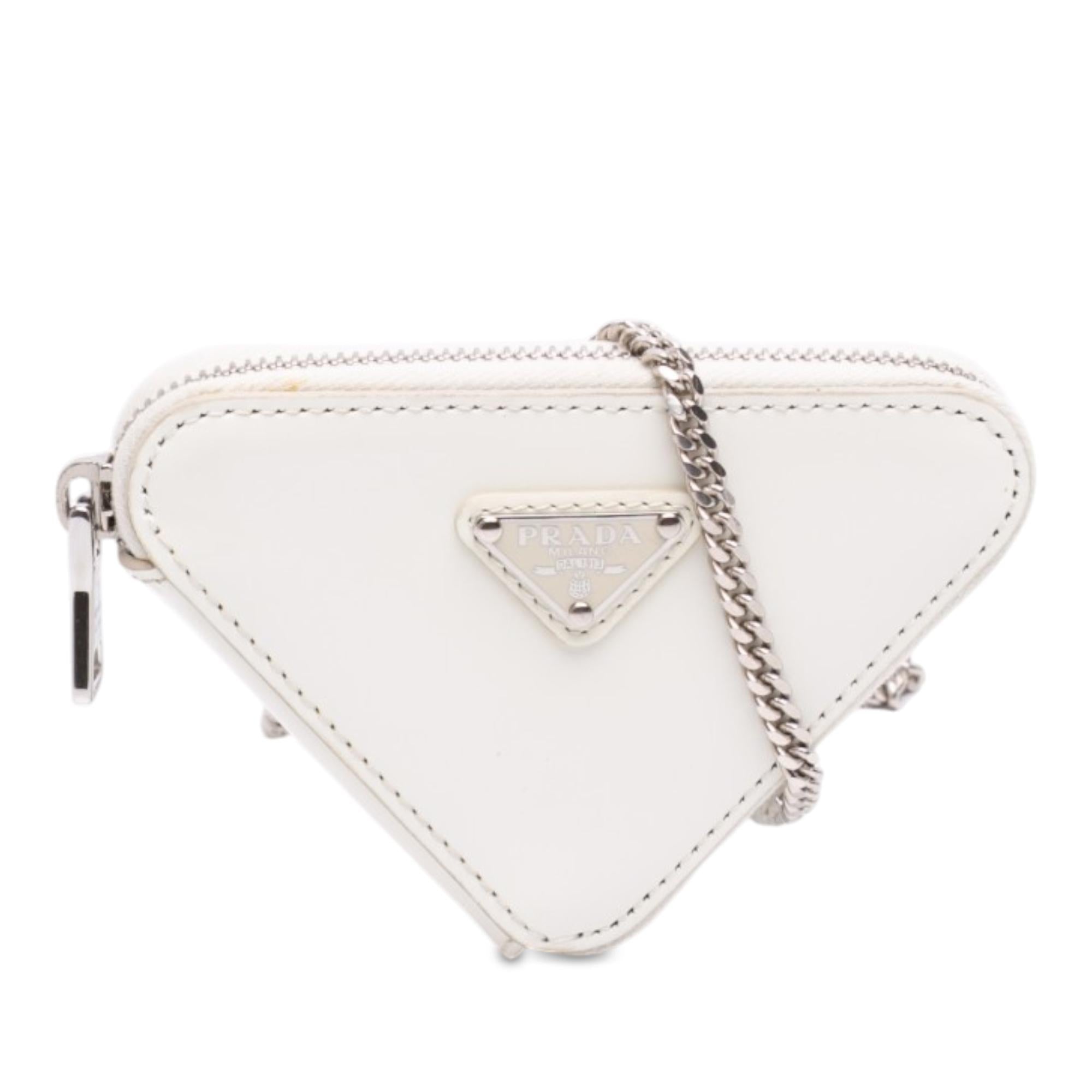 Prada Mini Brushed Leather Triangle Chain Pouch