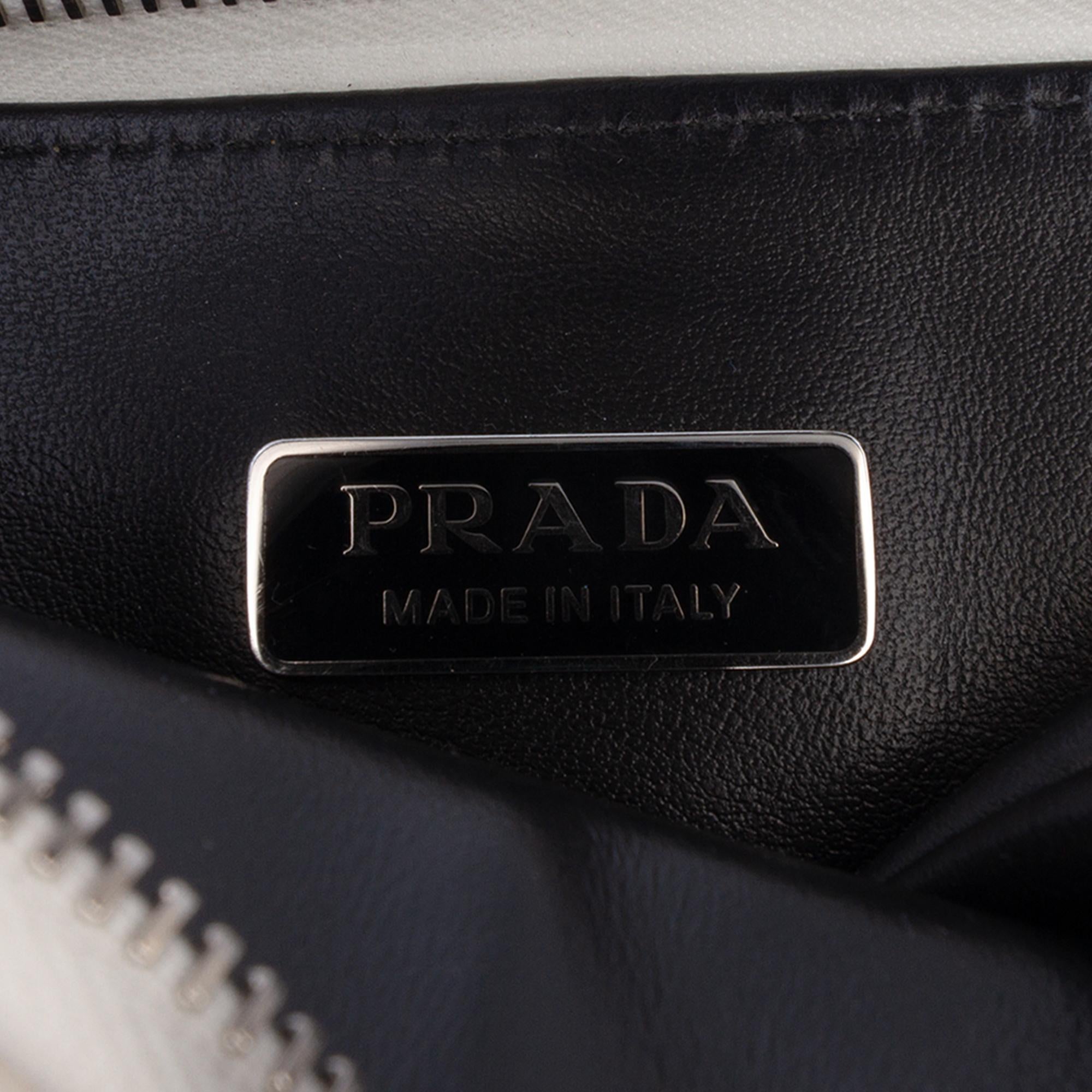 Prada Mini Brushed Leather Triangle Chain Pouch