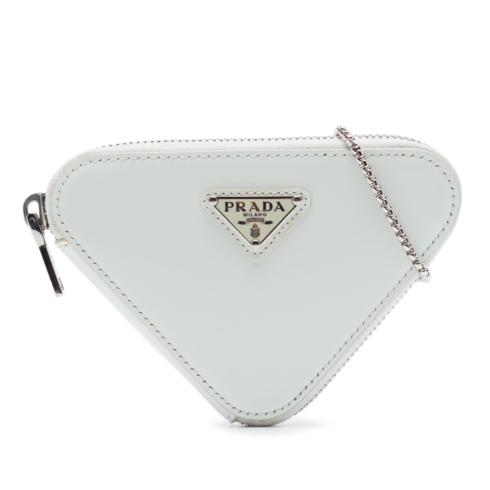 Prada Mini Brushed Leather Triangle Chain Pouch