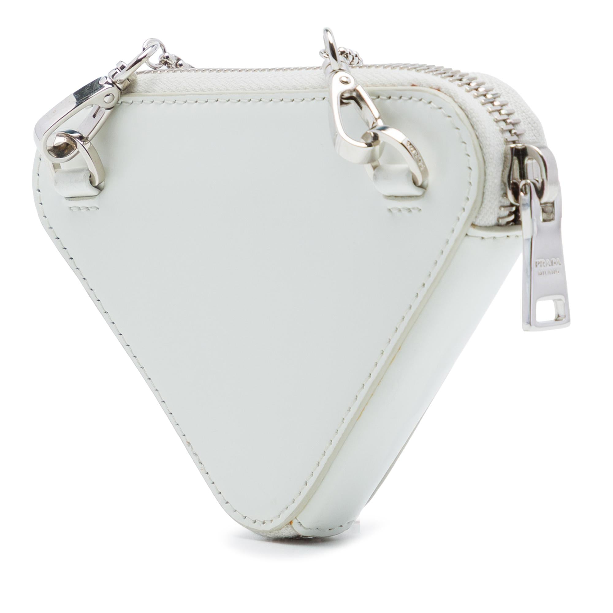 Prada Mini Brushed Leather Triangle Chain Pouch