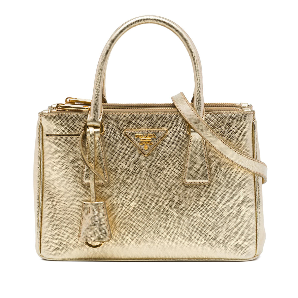 Prada Mini Metallic Saffiano Lux Galleria Double Zip Satchel