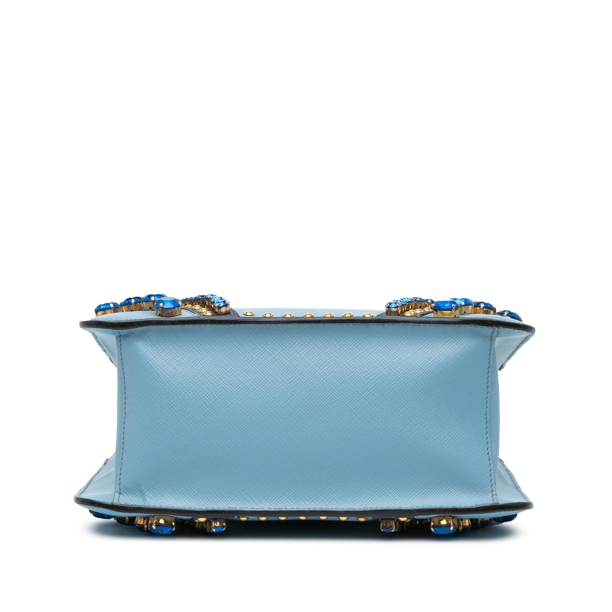 Prada Mini Saffiano Lux Crystal Embellished Galleria Double Zip (SHG-g3M42d)