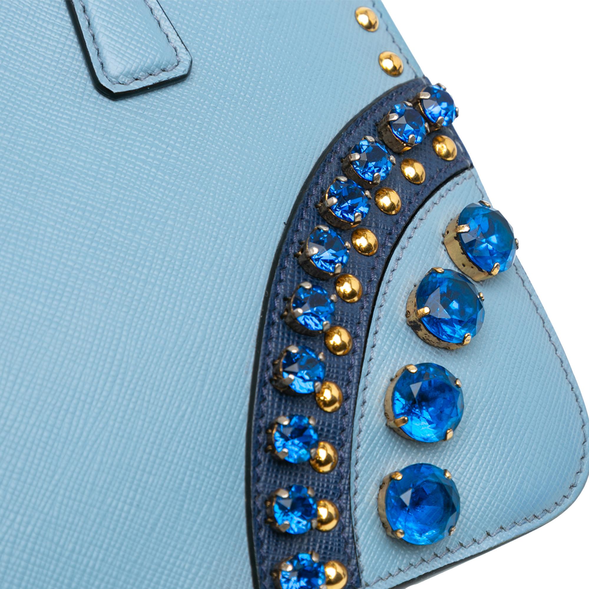 Prada Mini Saffiano Lux Crystal Embellished Galleria Double Zip (SHG-g3M42d)