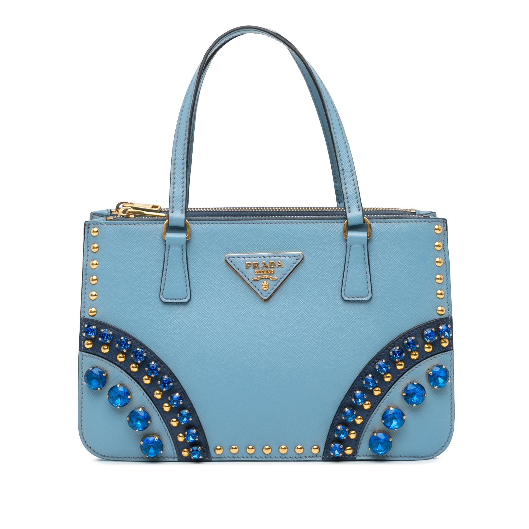 Prada Mini Saffiano Lux Crystal Embellished Galleria Double Zip (SHG-g3M42d)
