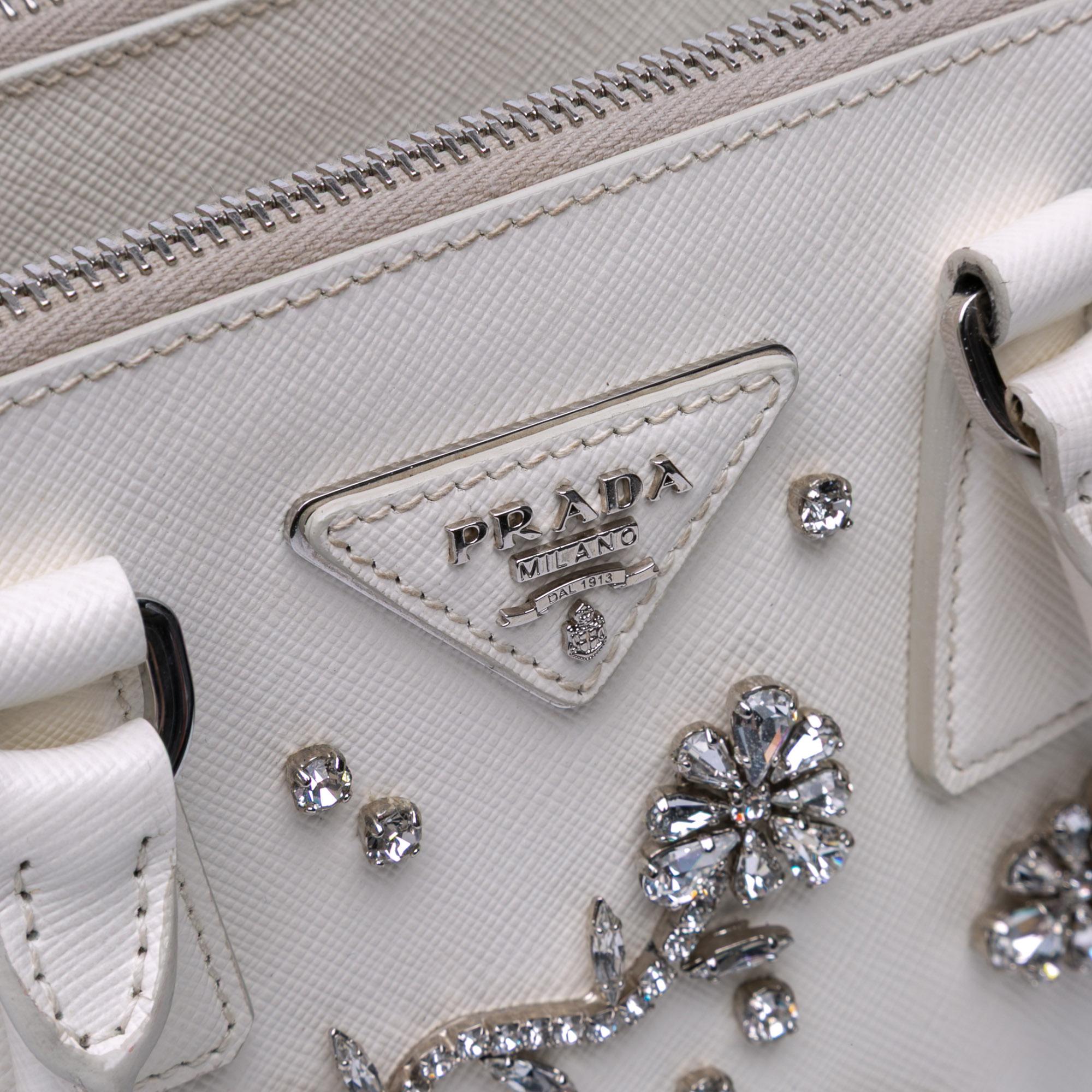 Prada Mini Saffiano Lux Crystal Embellished Galleria Double Zip