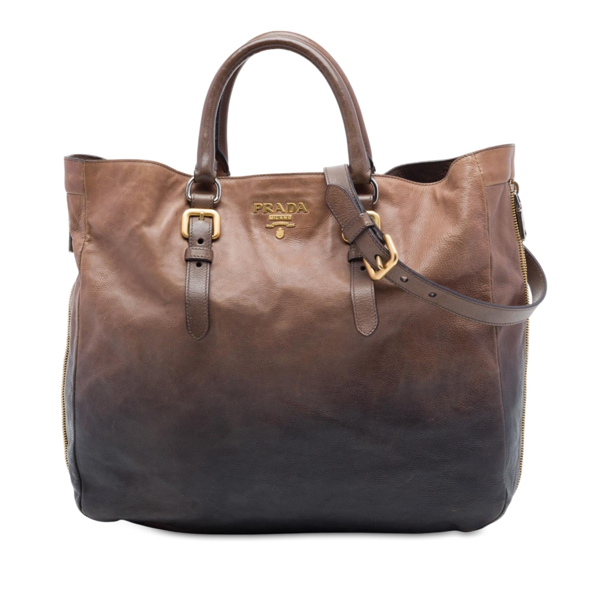 Prada Ombre Vitello Daino Side Zip Convertible Tote