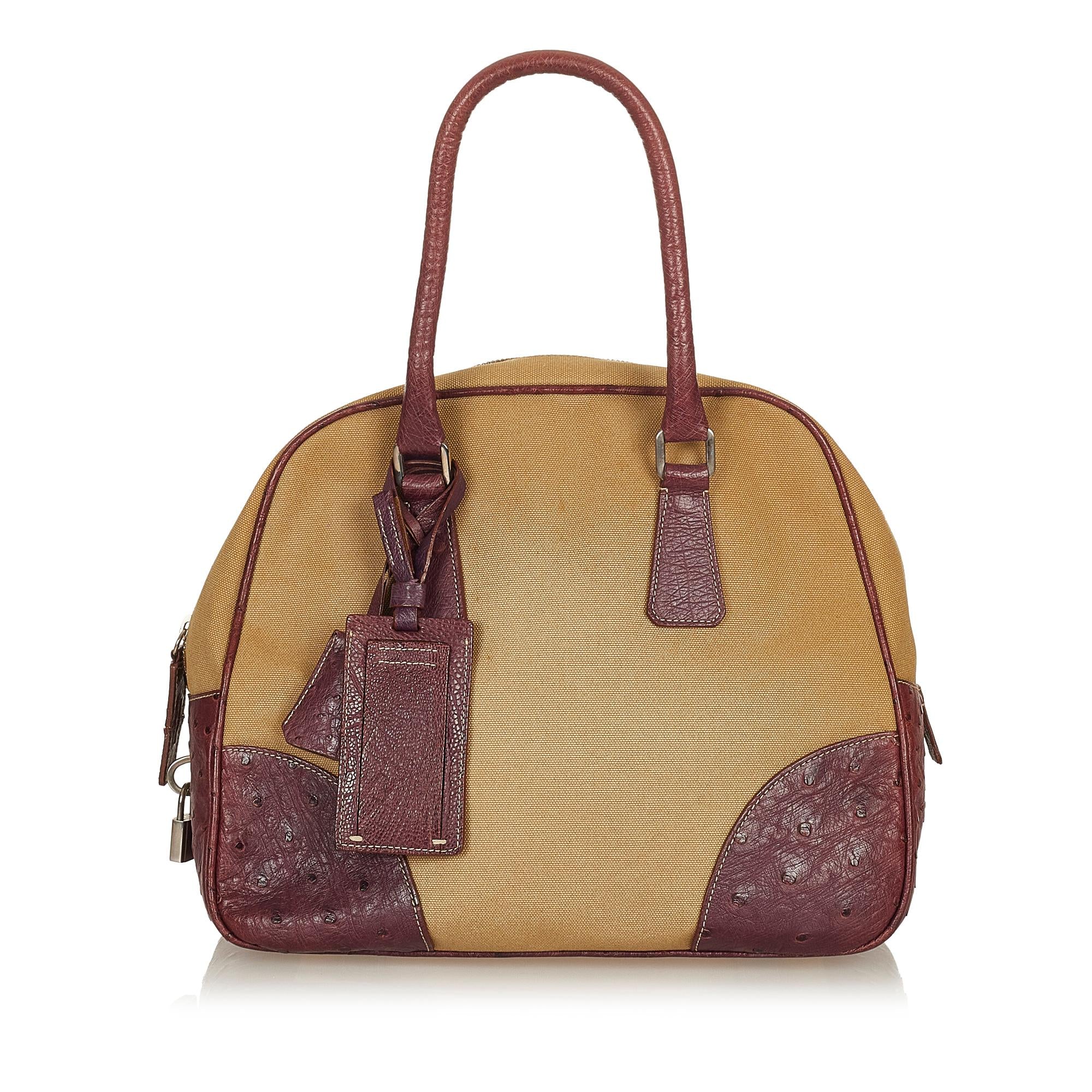 Prada Ostrich Trimmed Dome Handbag (SHG-yF5K8r)