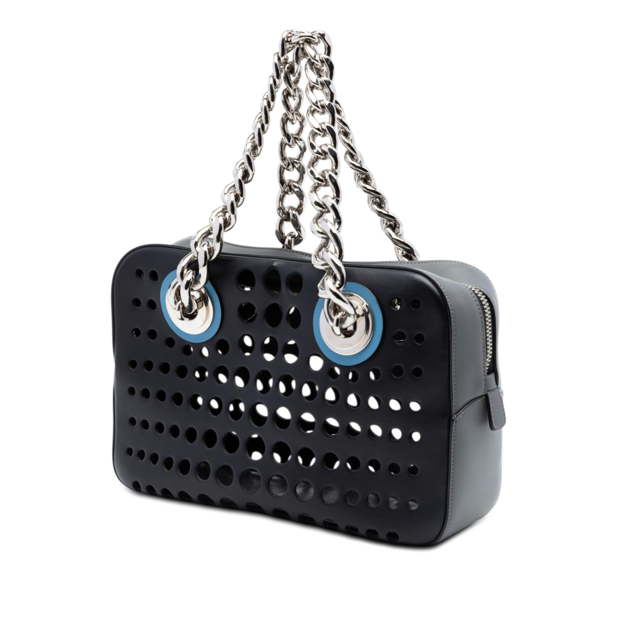 Prada Perforated Leather City Fori Chain Handbag