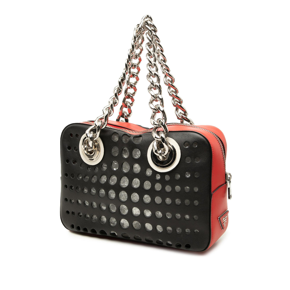 Prada Perforated Leather City Fori Chain Handbag