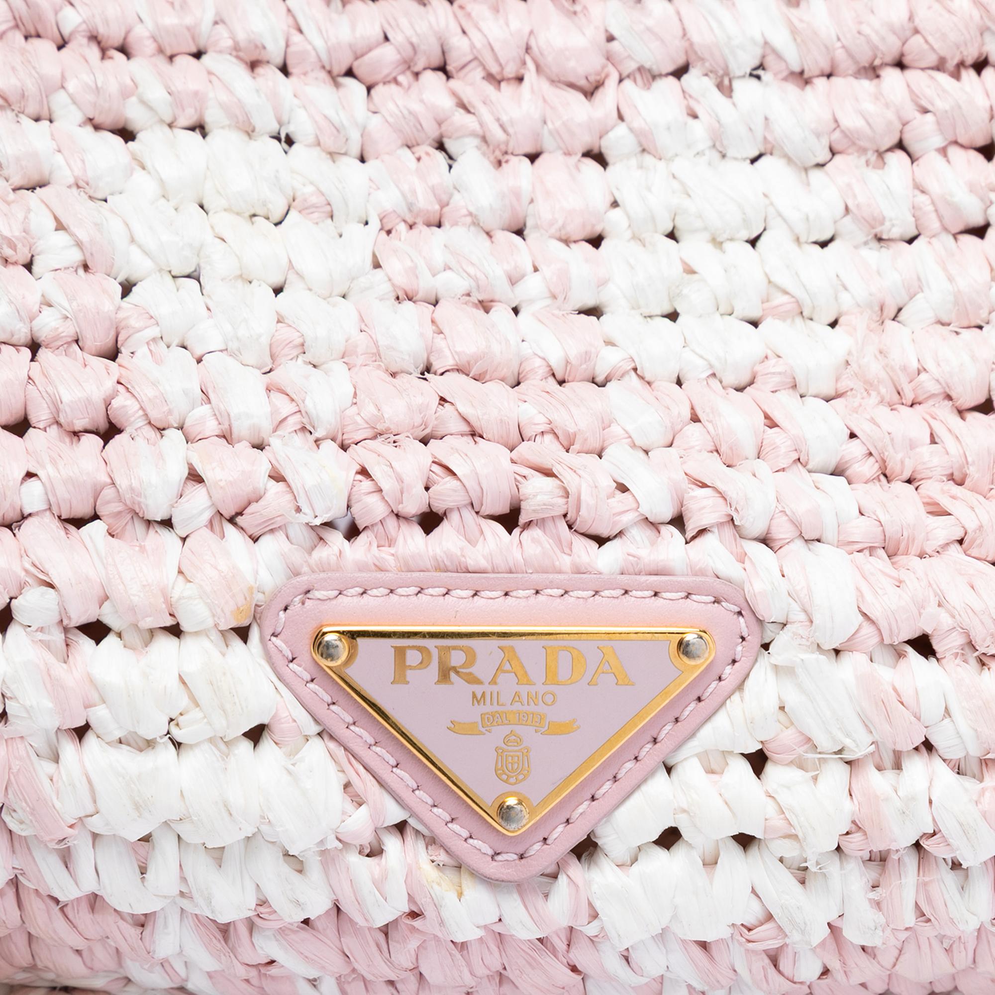 Prada Raffia Effect Crochet Embroidered Logo Crossbody