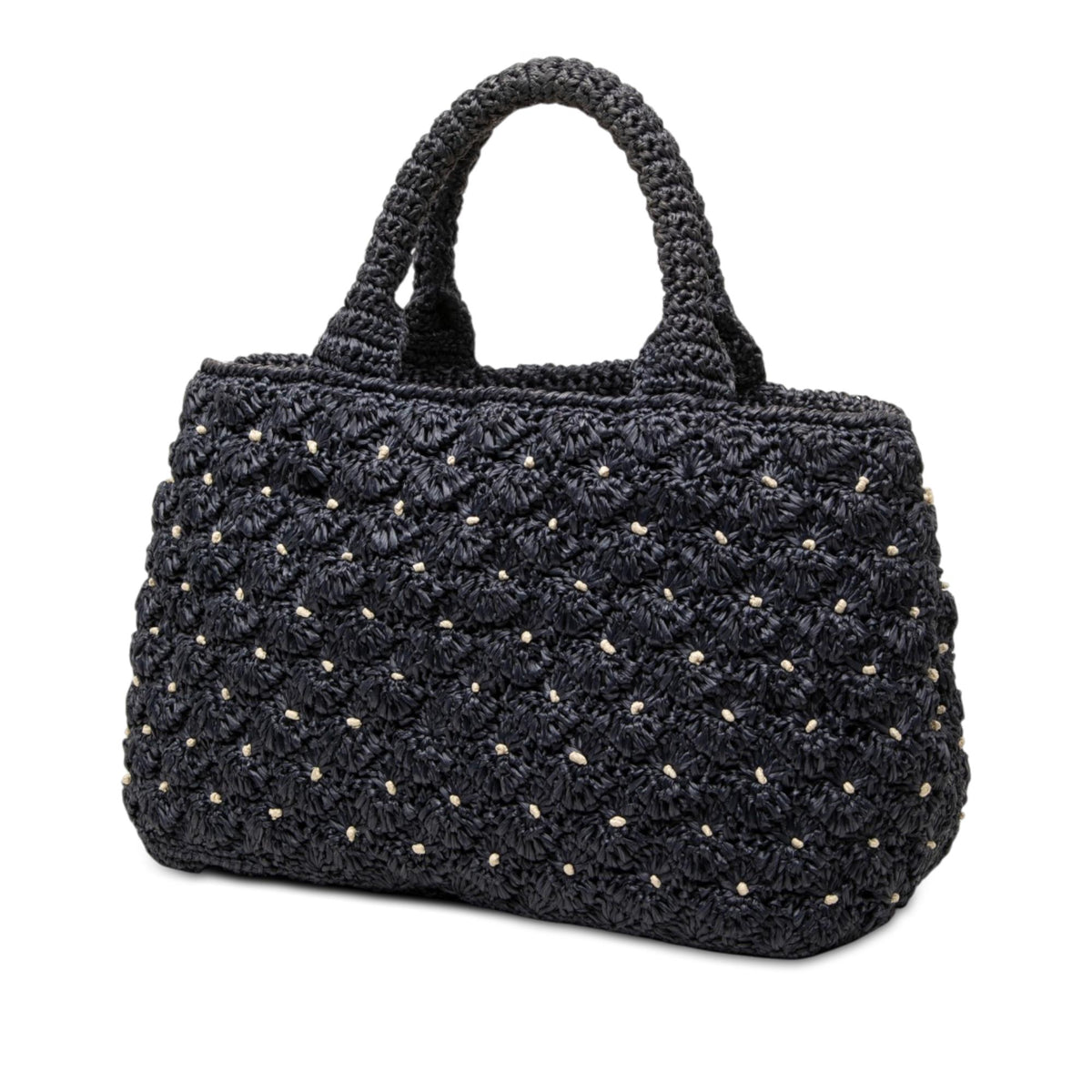 Prada Raffia Effect Crochet Pois Satchel