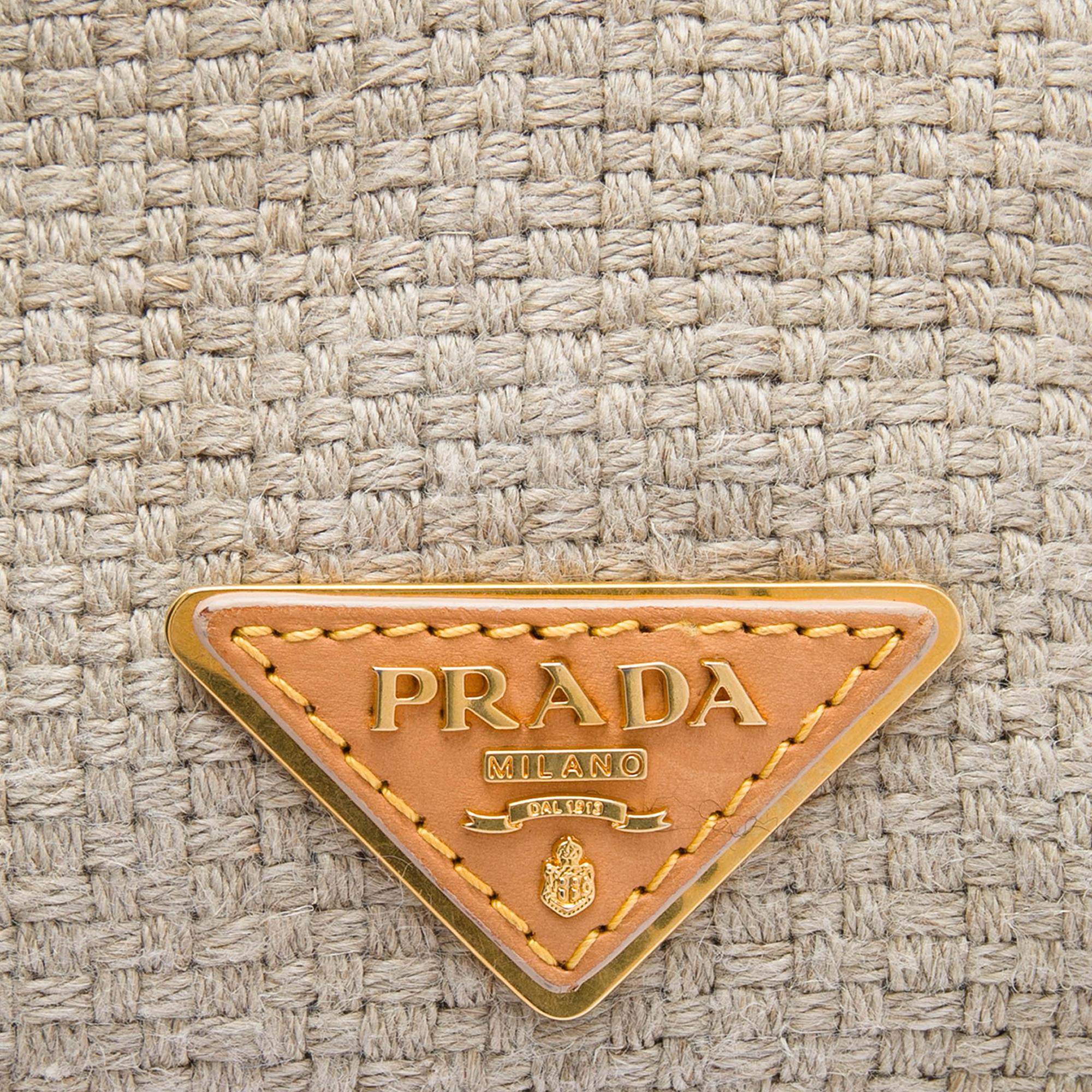Prada Raffia Lino Fringe Shopping Tote