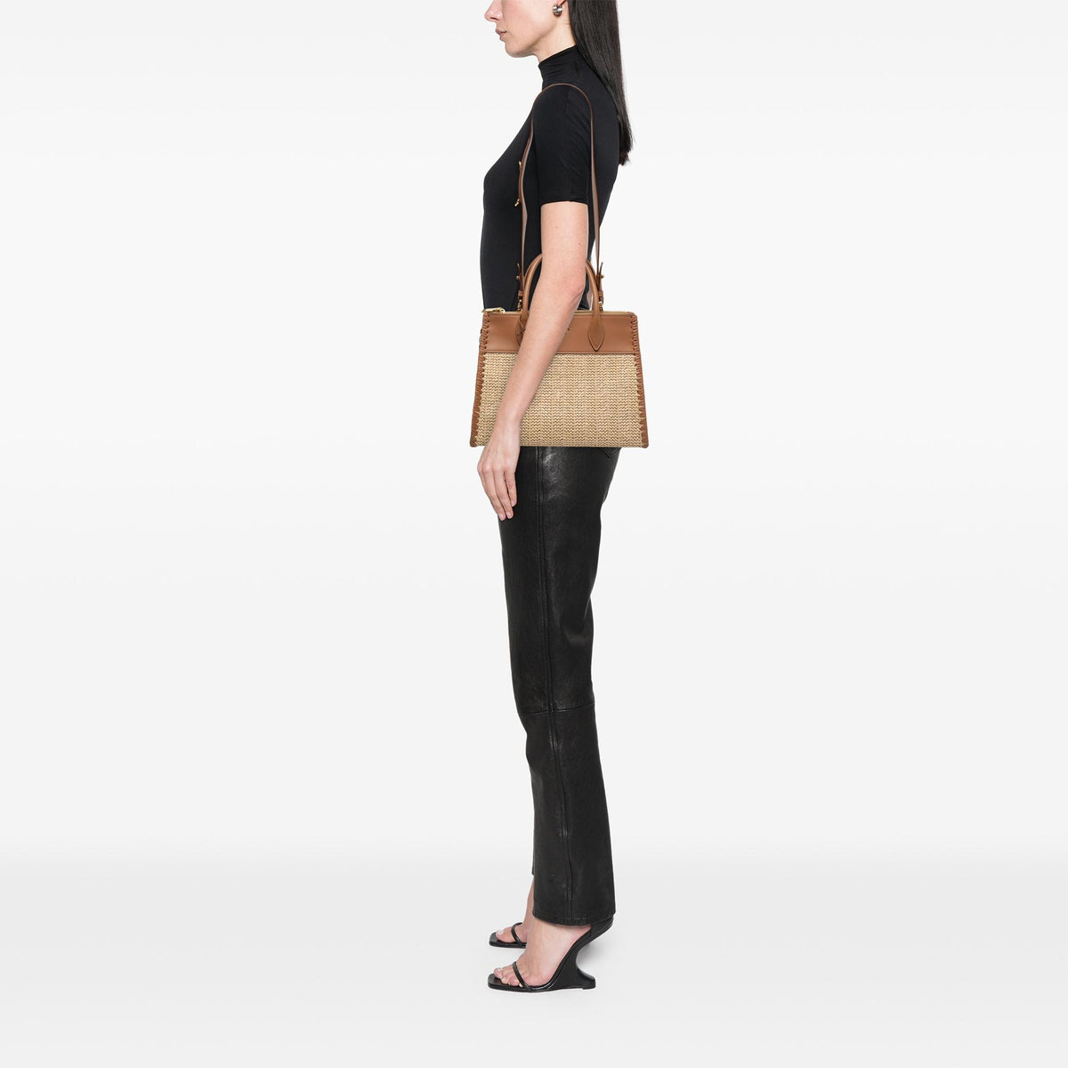 Prada Raffia and City Calf Whipstitch Paradigme Satchel
