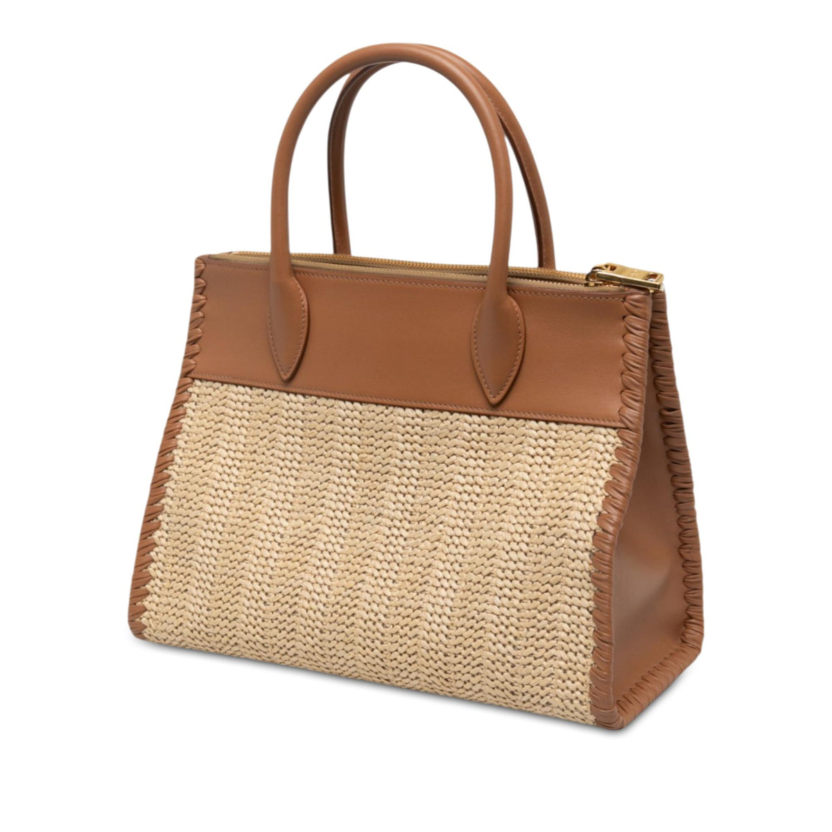 Prada Raffia and City Calf Whipstitch Paradigme Satchel
