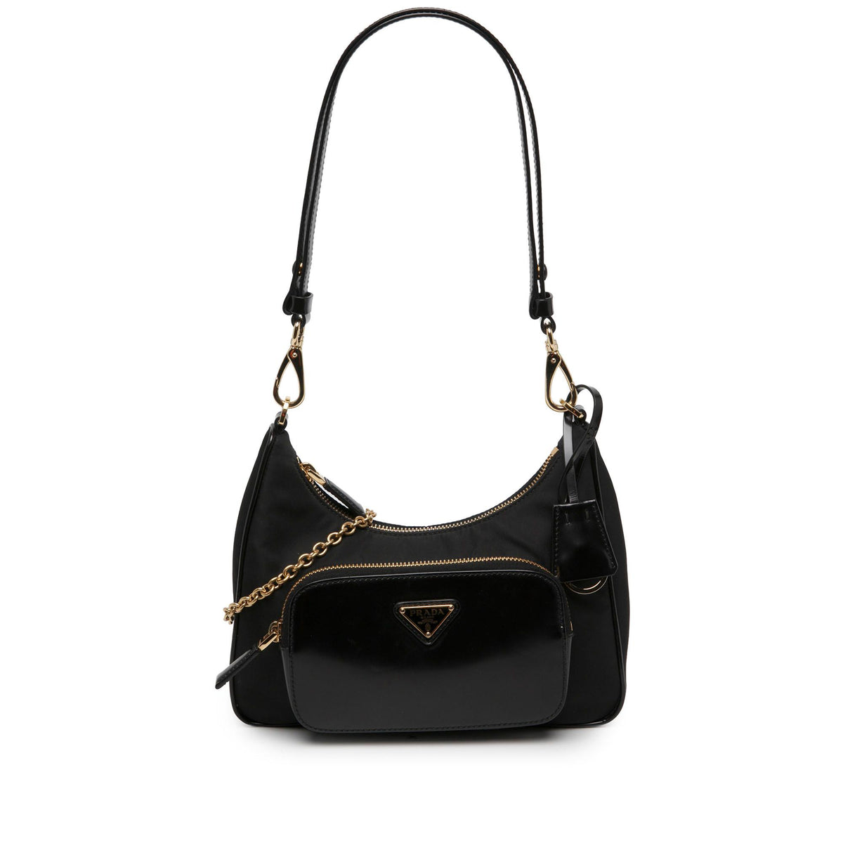 Prada Re Nylon Brushed Leather Front Pocket Hobo