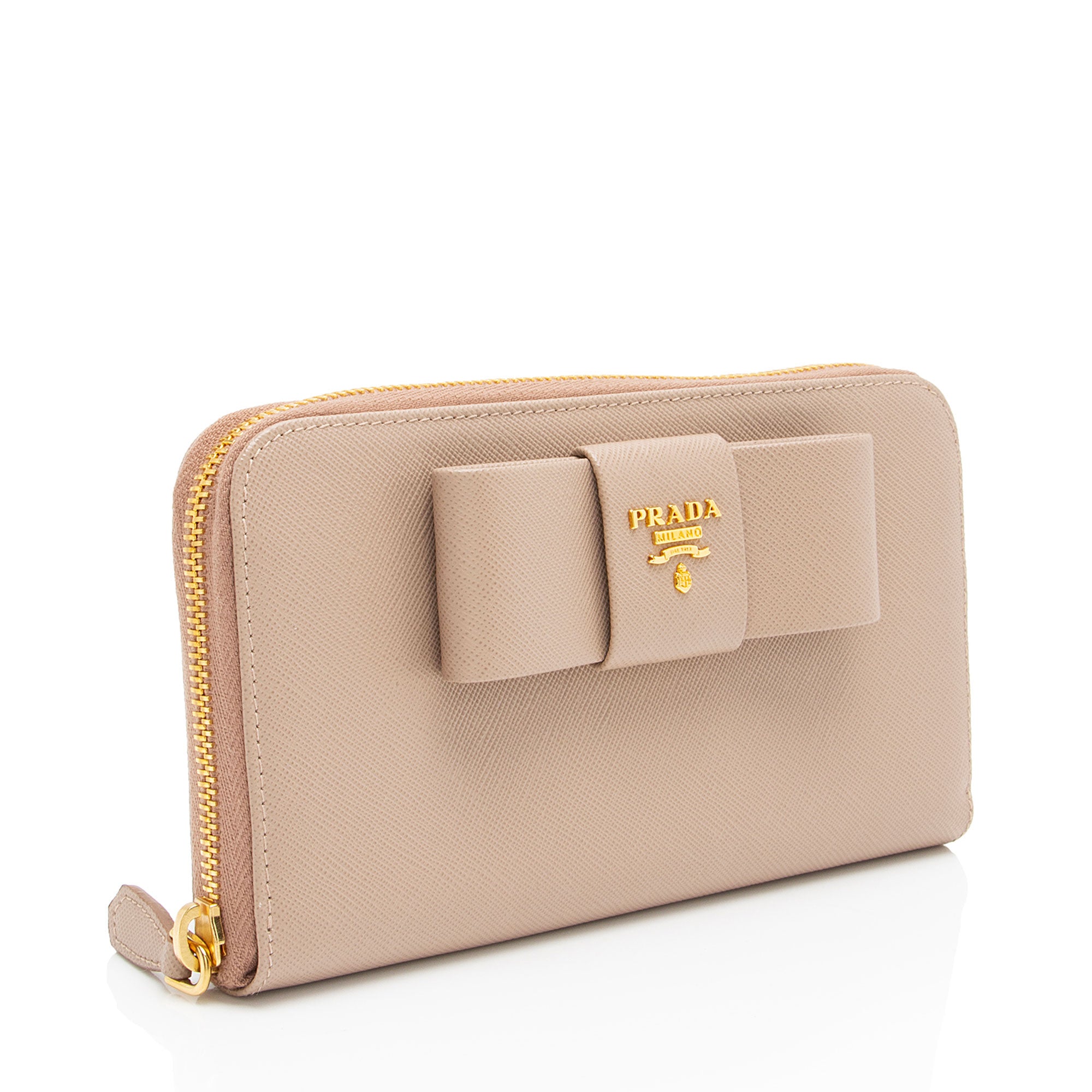 Prada Saffiano Bow Zip Around Wallet