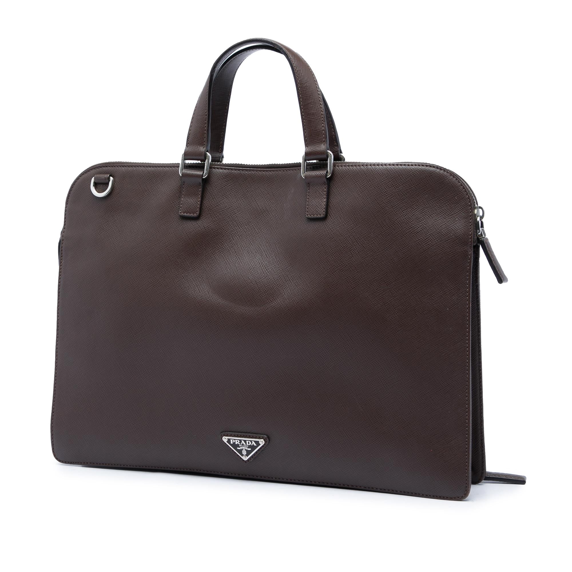 Prada Saffiano Cuir Travel Front Zip Pocket Briefcase
