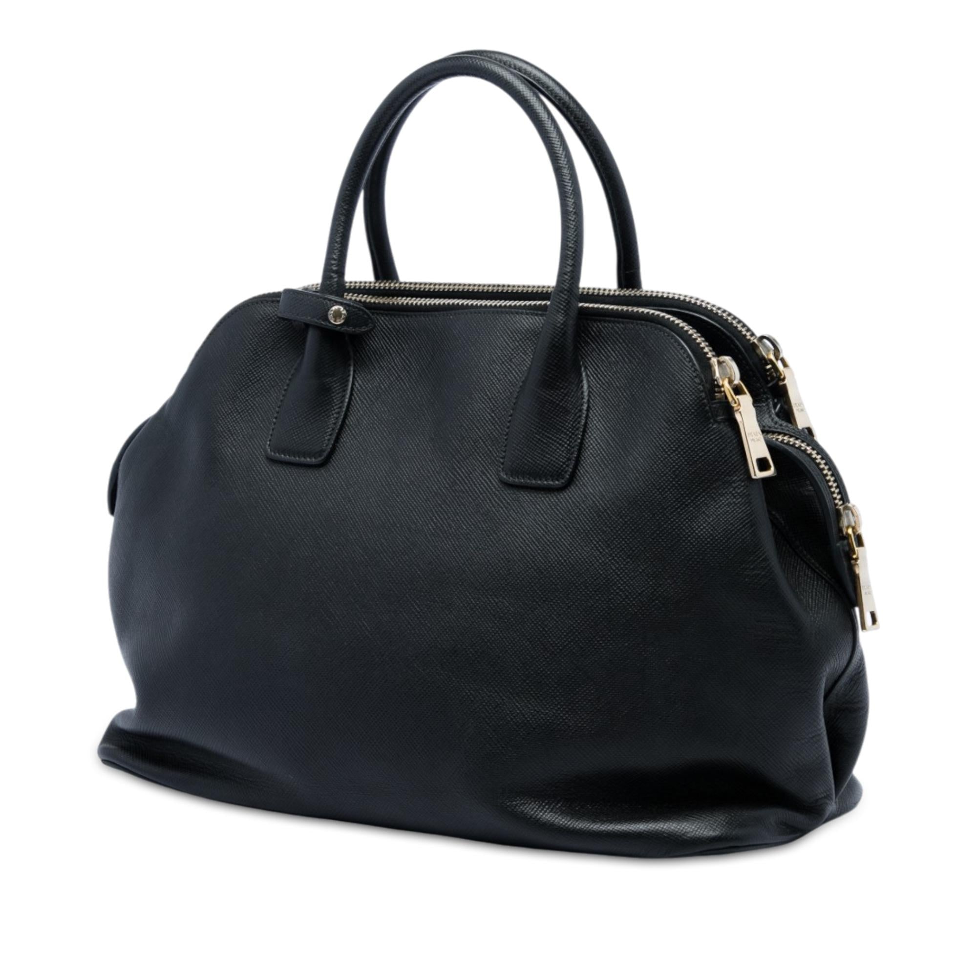 Prada Saffiano Cuir Triple Zip Dome Top Handle Bag