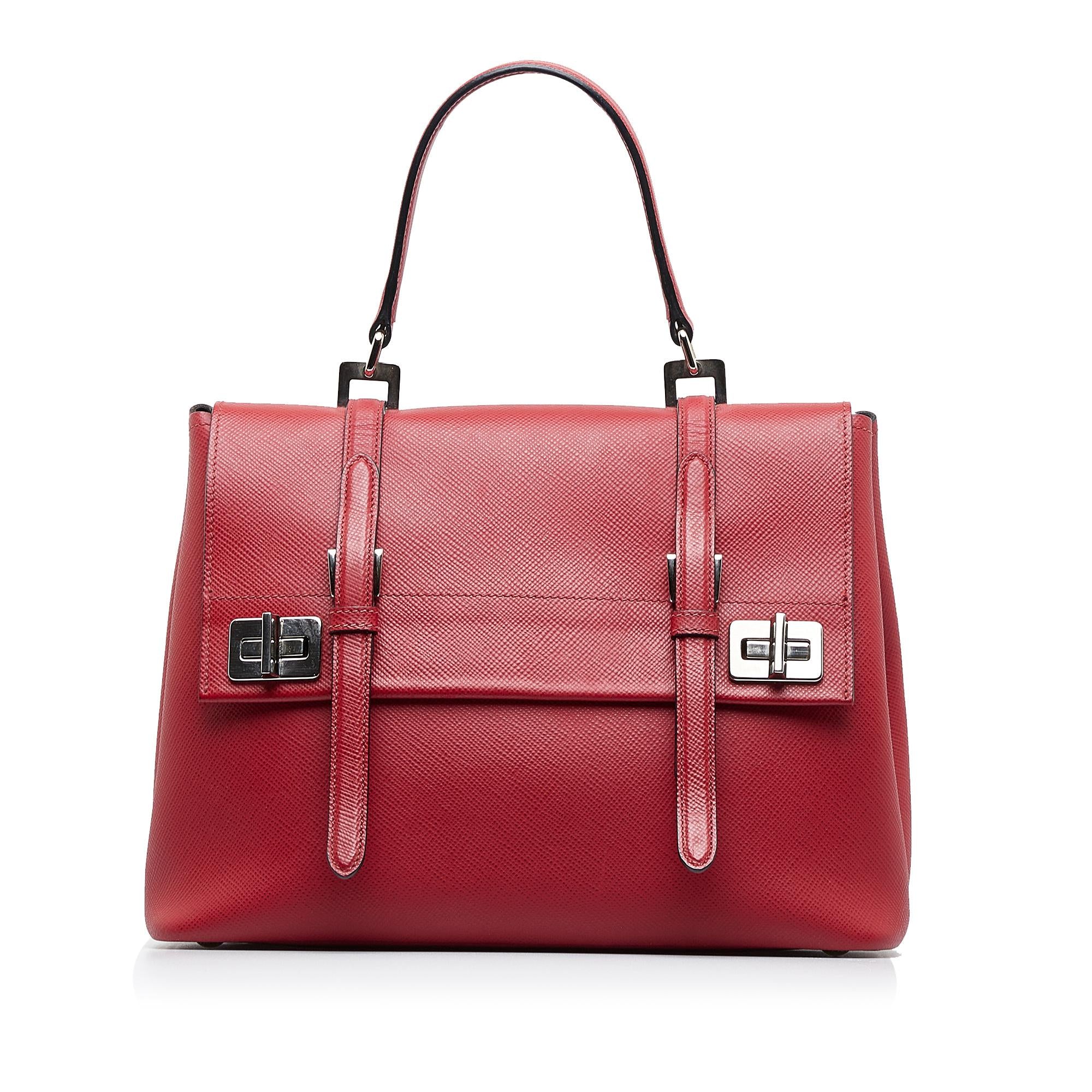 Prada Saffiano Double Turnlock Satchel (SHG-R9sQWs)