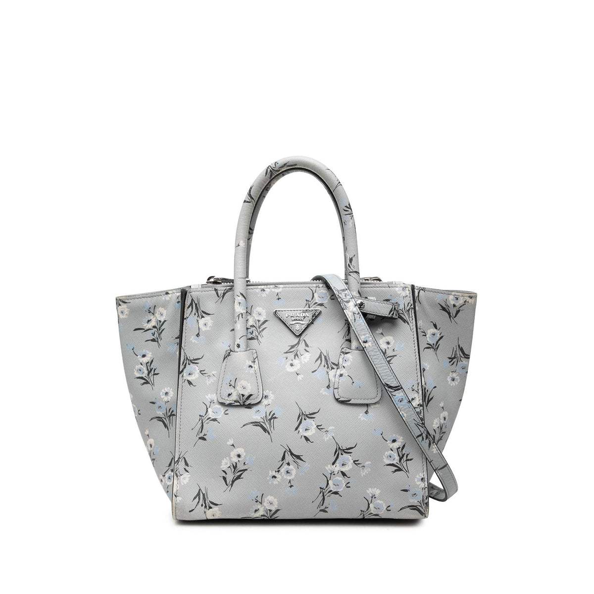 Prada Saffiano Floral Twin Pocket Satchel