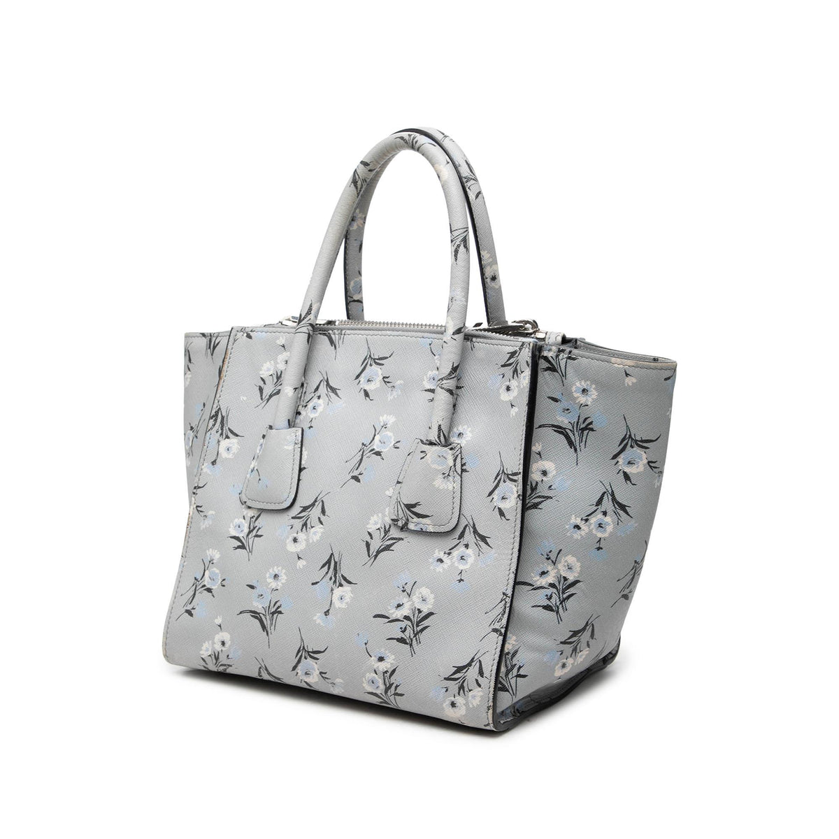 Prada Saffiano Floral Twin Pocket Satchel