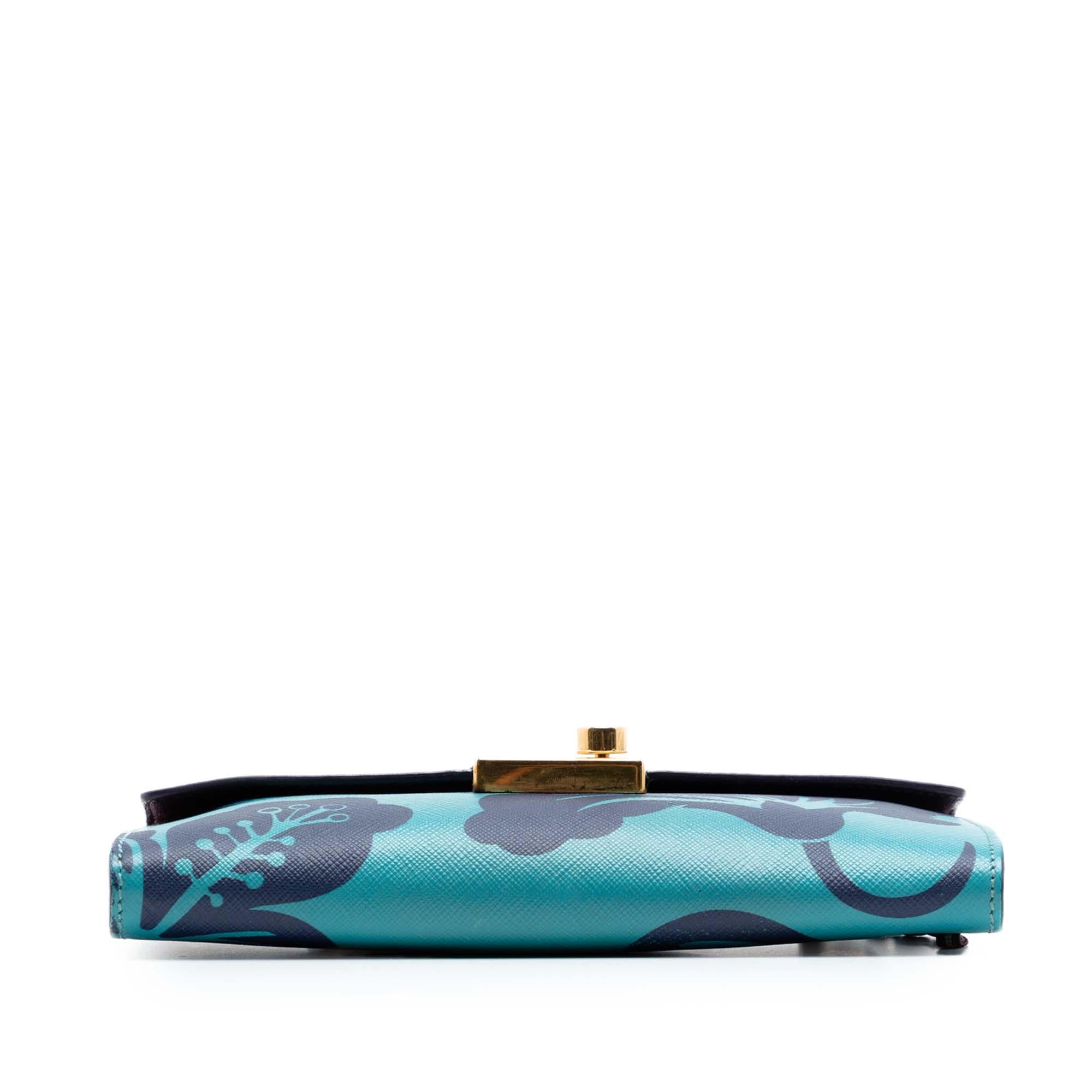 Prada Saffiano Hibiscus Print Sound Lock Clutch