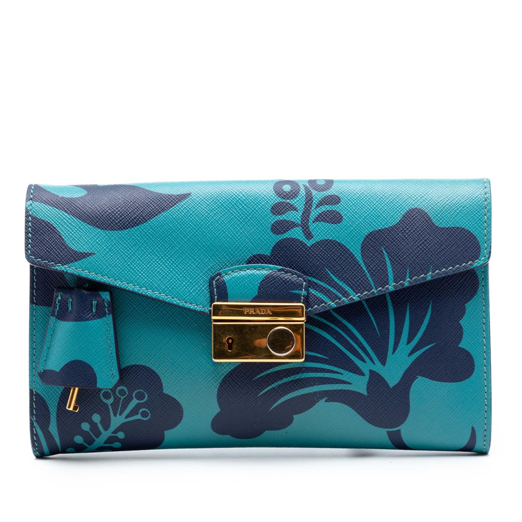 Prada Saffiano Hibiscus Print Sound Lock Clutch