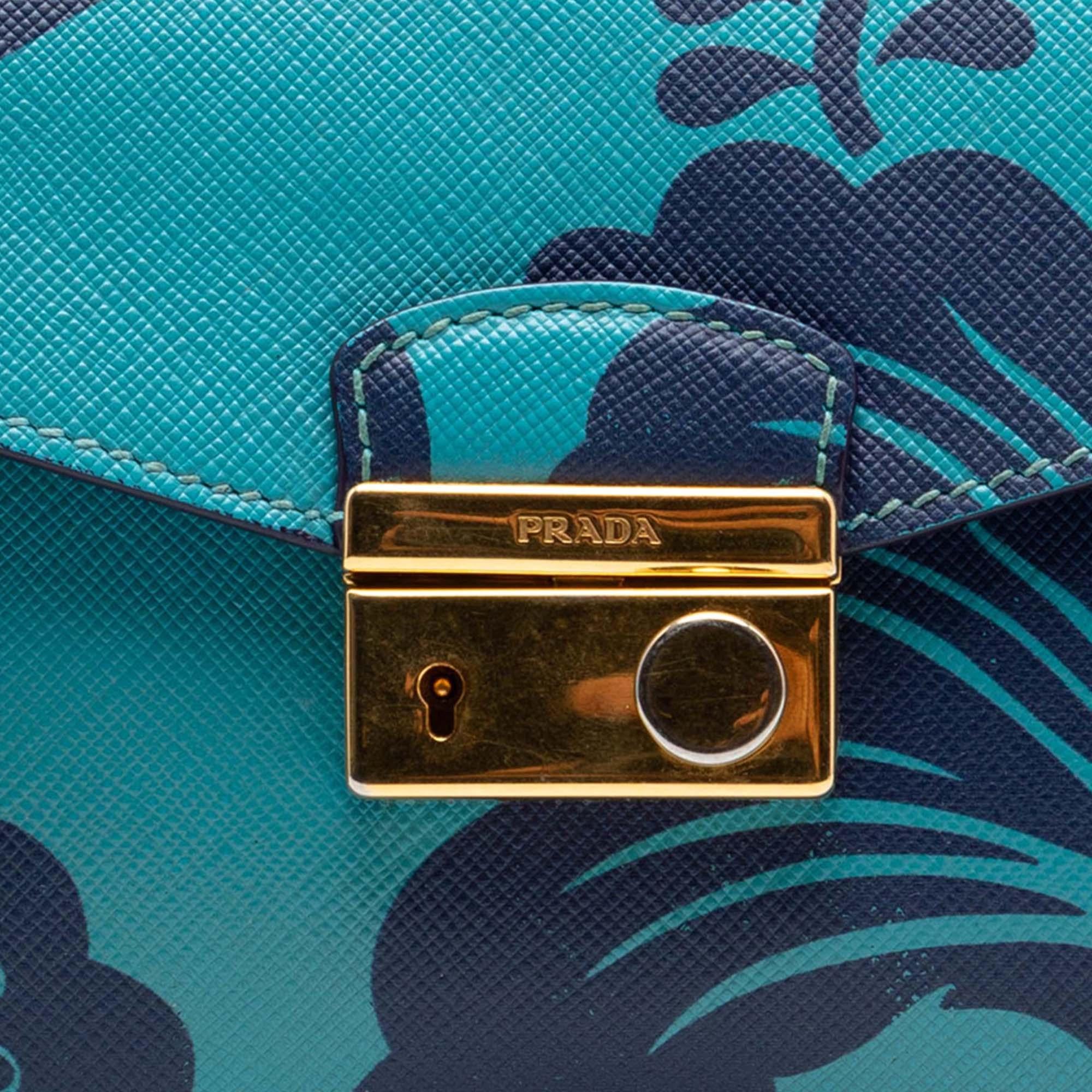 Prada Saffiano Hibiscus Print Sound Lock Clutch