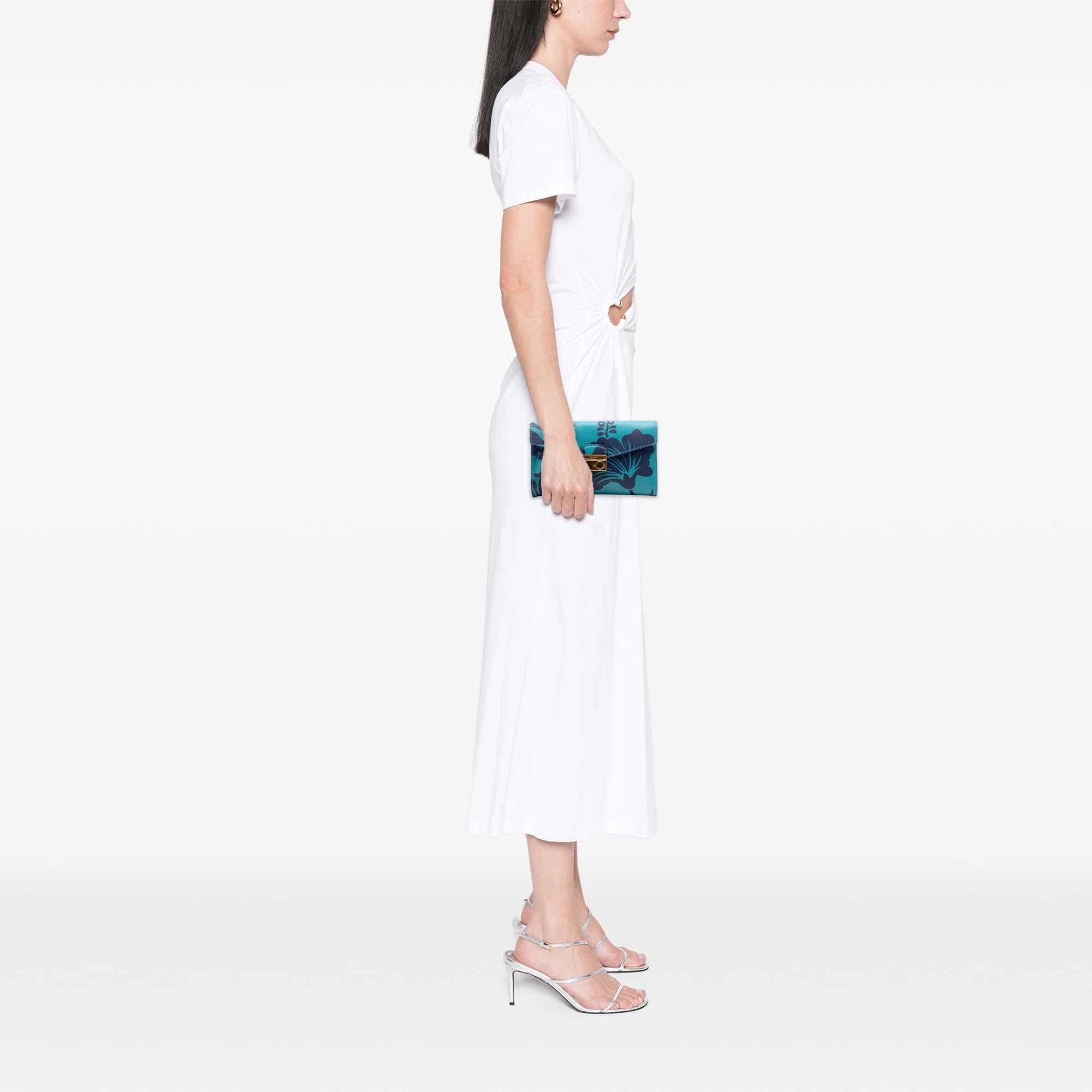 Prada Saffiano Hibiscus Print Sound Lock Clutch