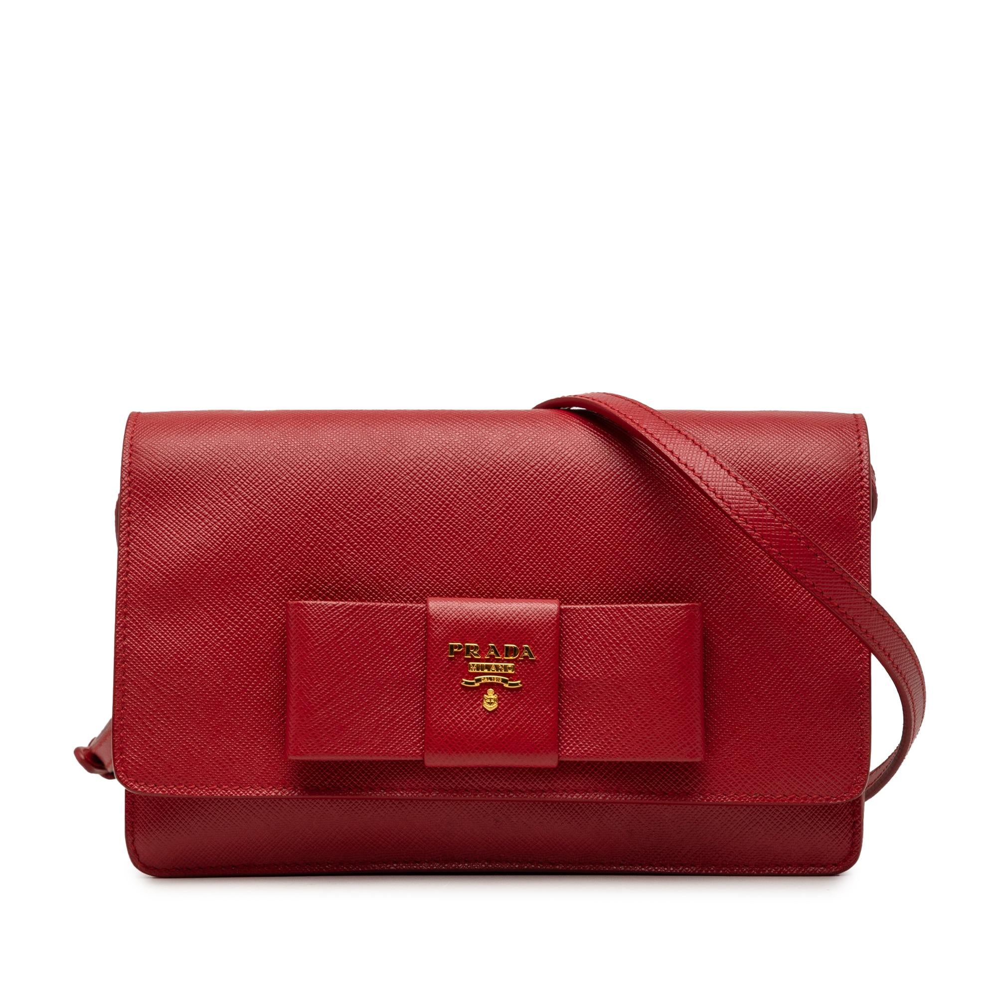 Prada Saffiano Lux Bow Wallet On Strap