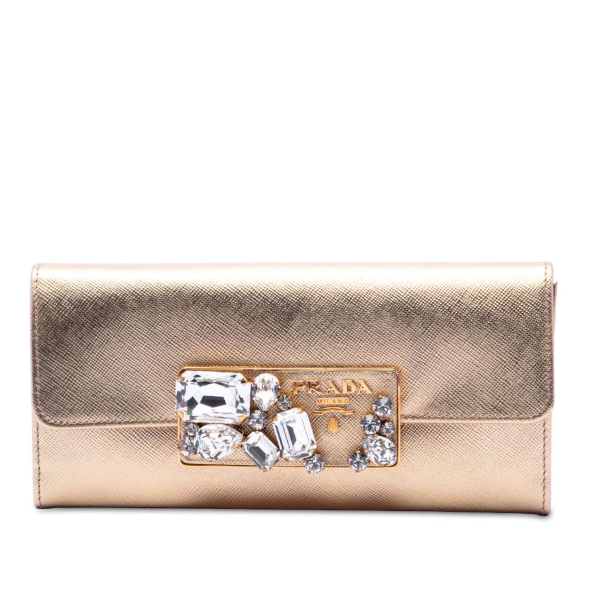 Prada Saffiano Lux Crystal Embellished Continental Wallet