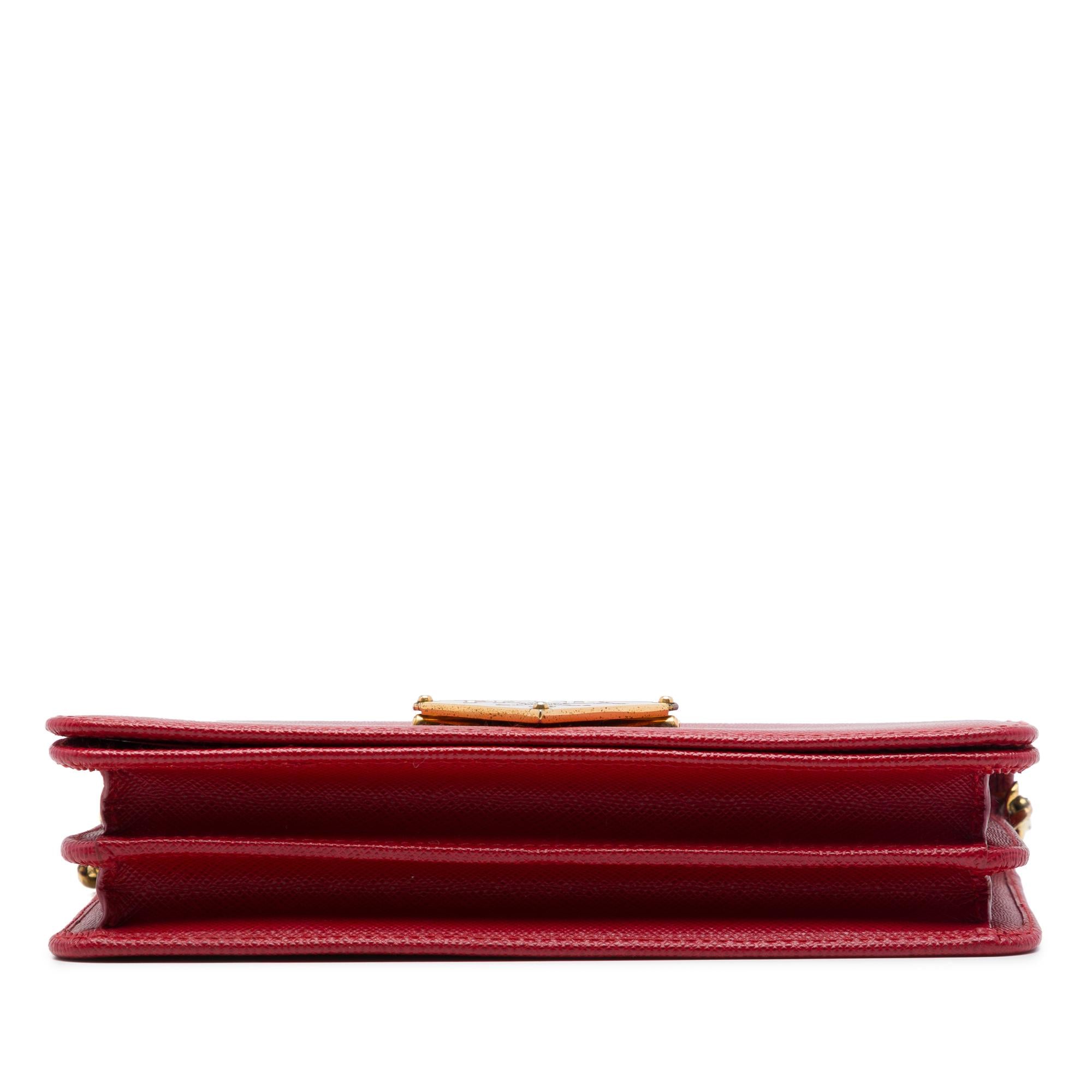 Prada Saffiano Lux Flip Lock Wallet on Chain