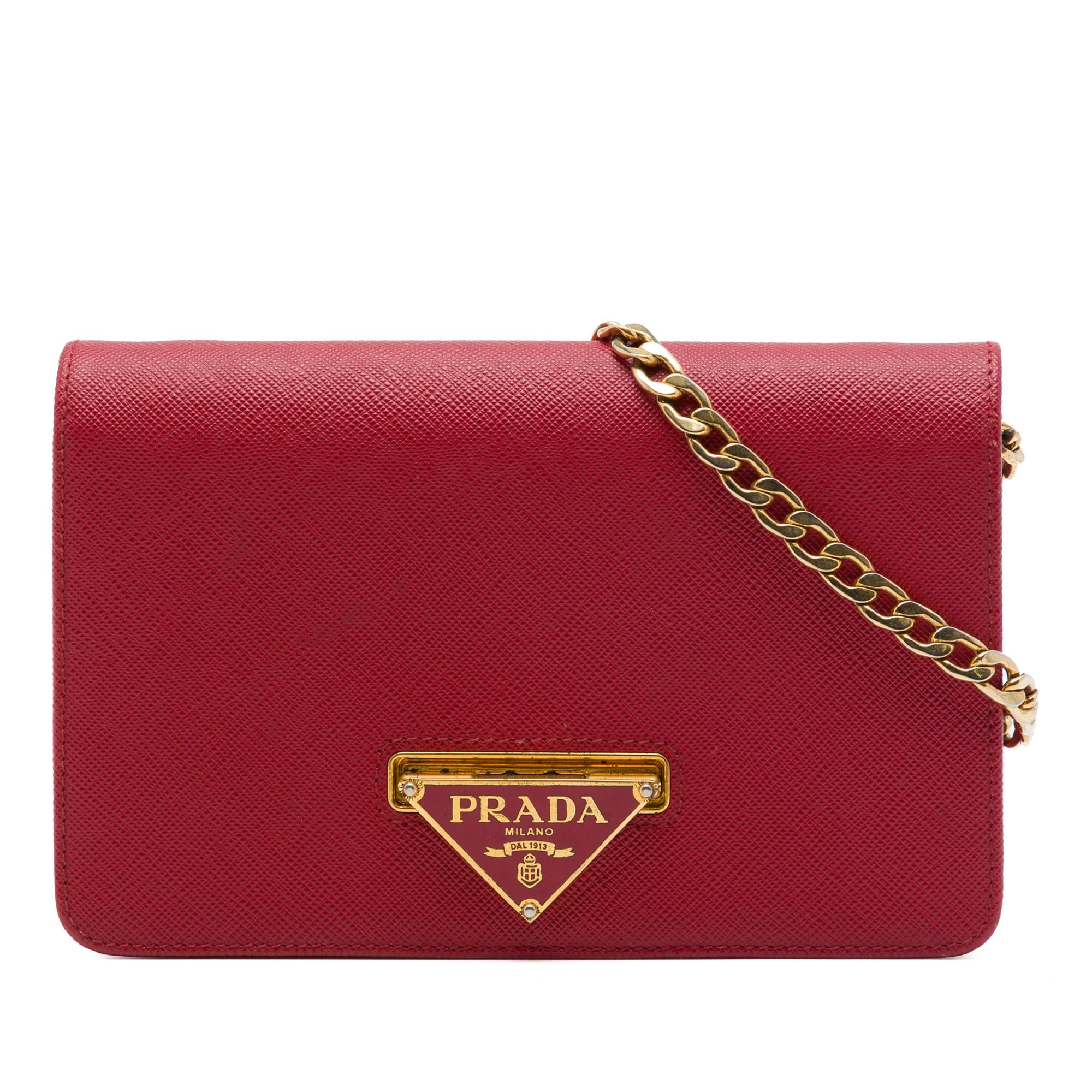 Prada Saffiano Lux Flip Lock Wallet on Chain