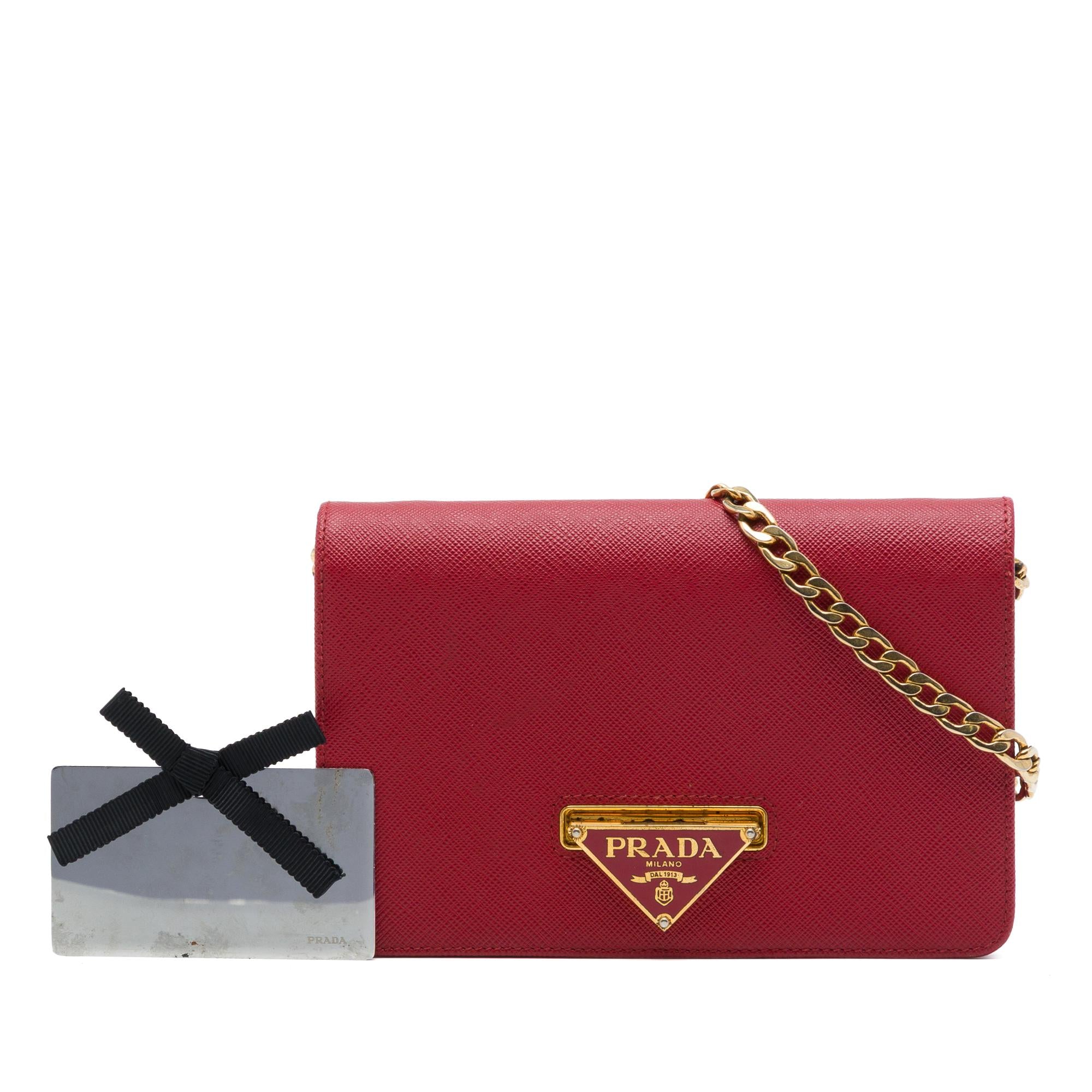 Prada Saffiano Lux Flip Lock Wallet on Chain