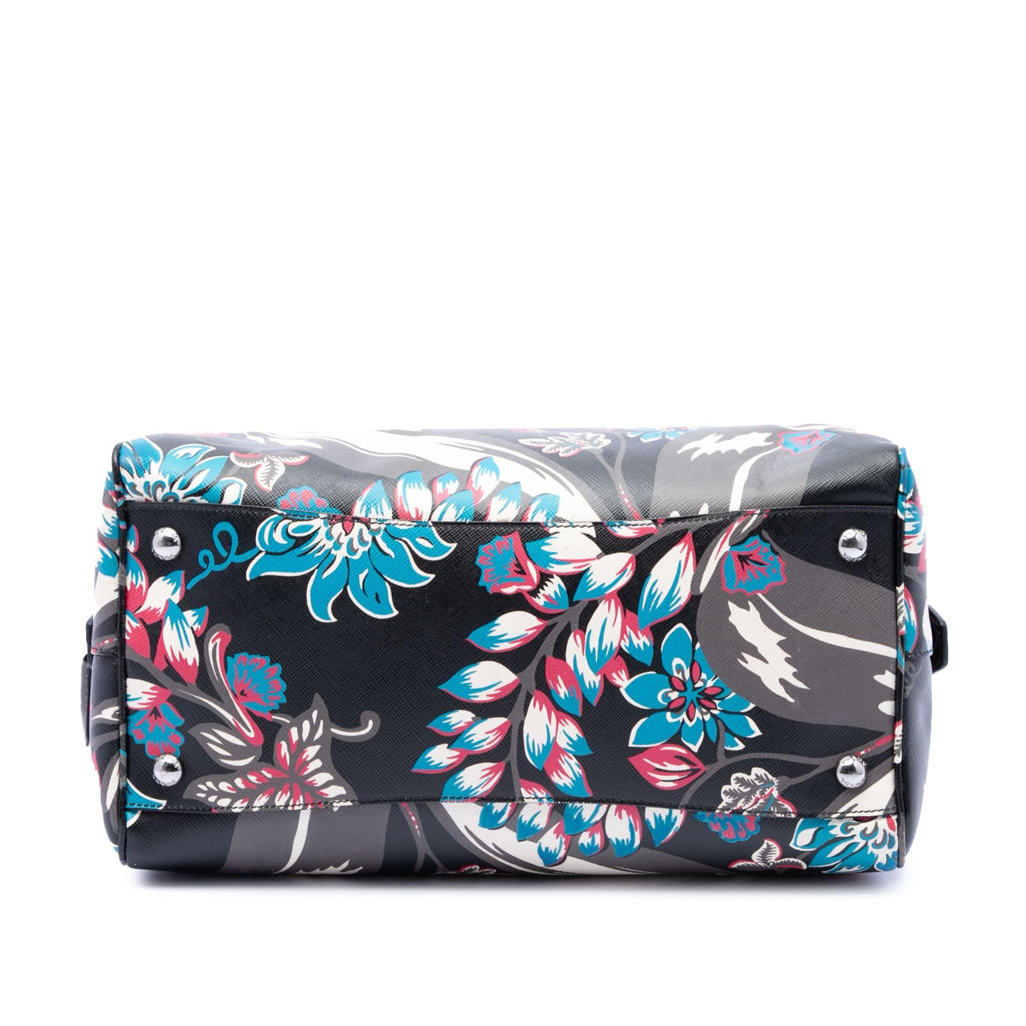 Prada Saffiano Lux Floral Print Boston Bag