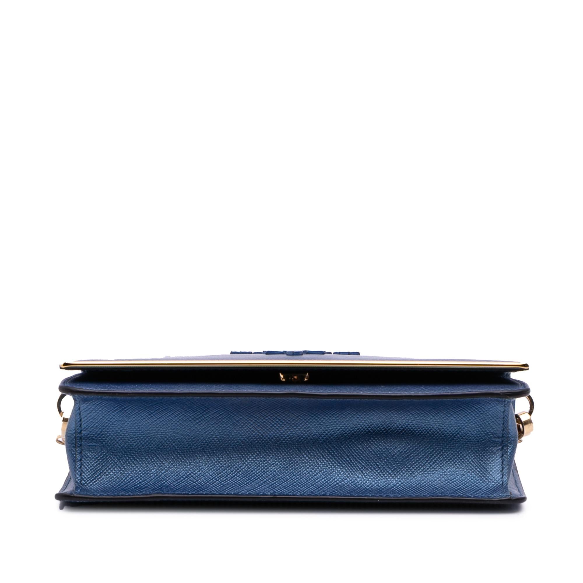 Prada Saffiano Lux Metal Bar Chain Crossbody